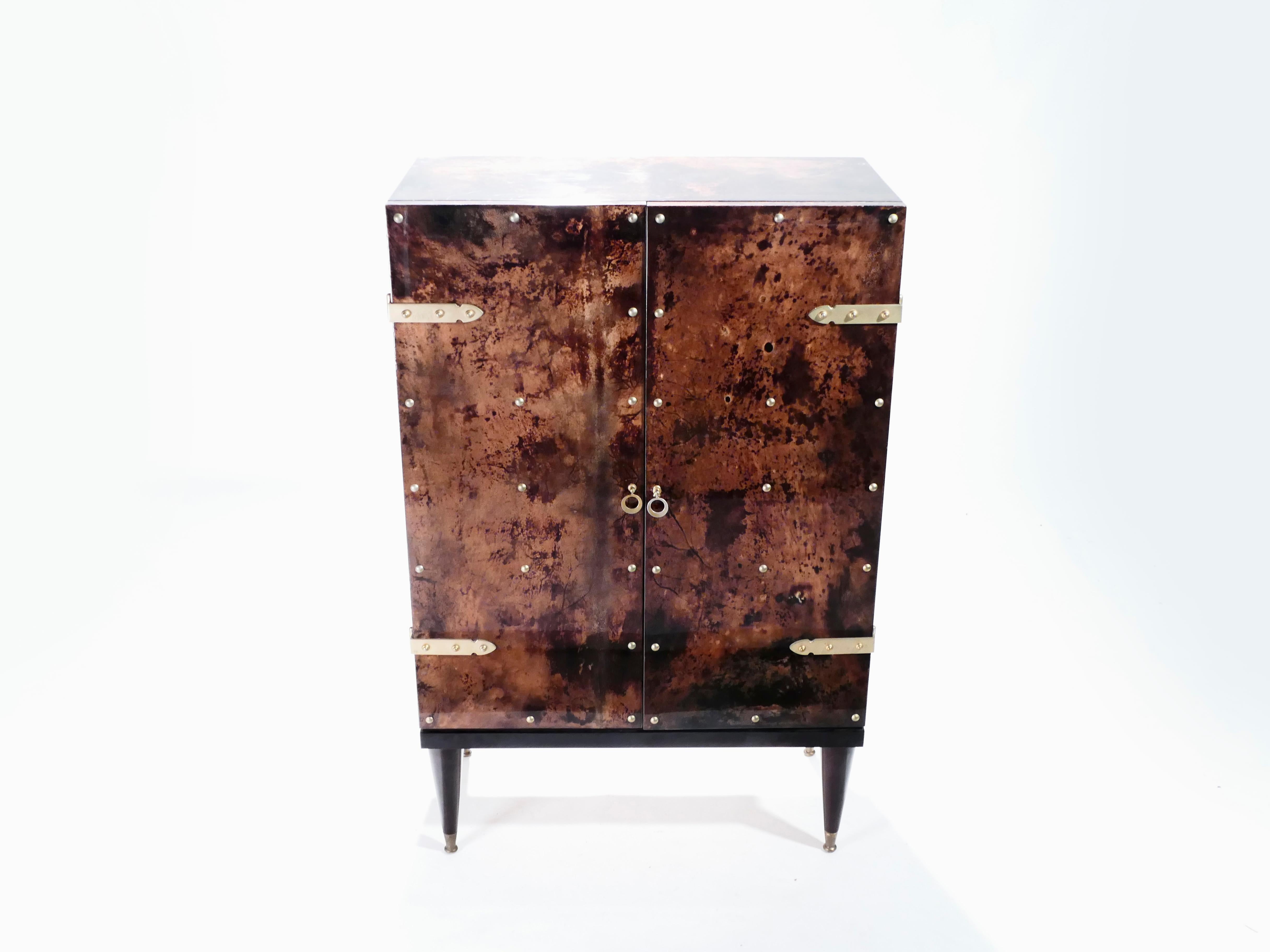 Italian Bar Cabinet in Goatskin Parchment by Aldo Tura, 1960s