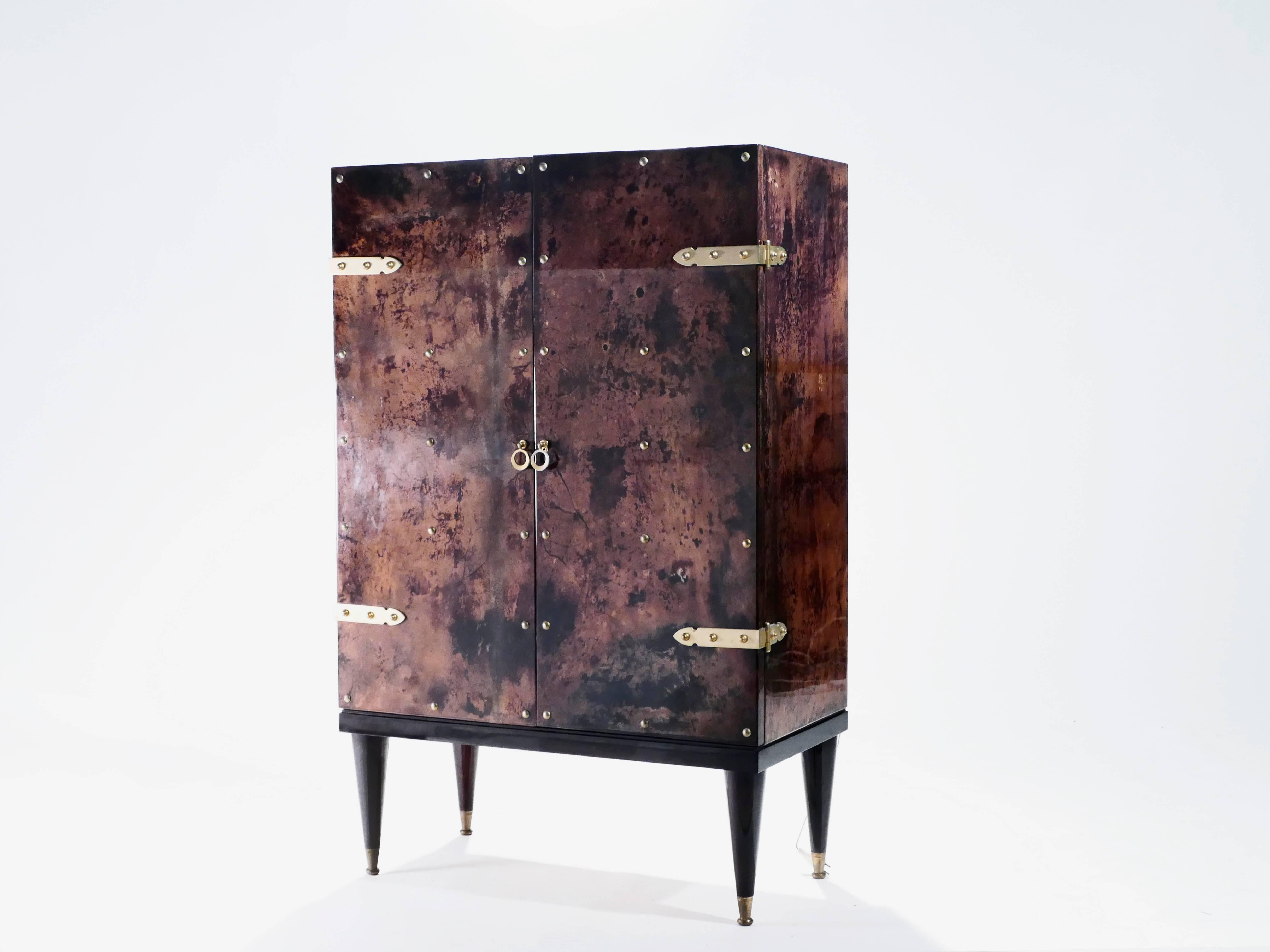 Mid-20th Century Bar Cabinet in Goatskin Parchment by Aldo Tura, 1960s