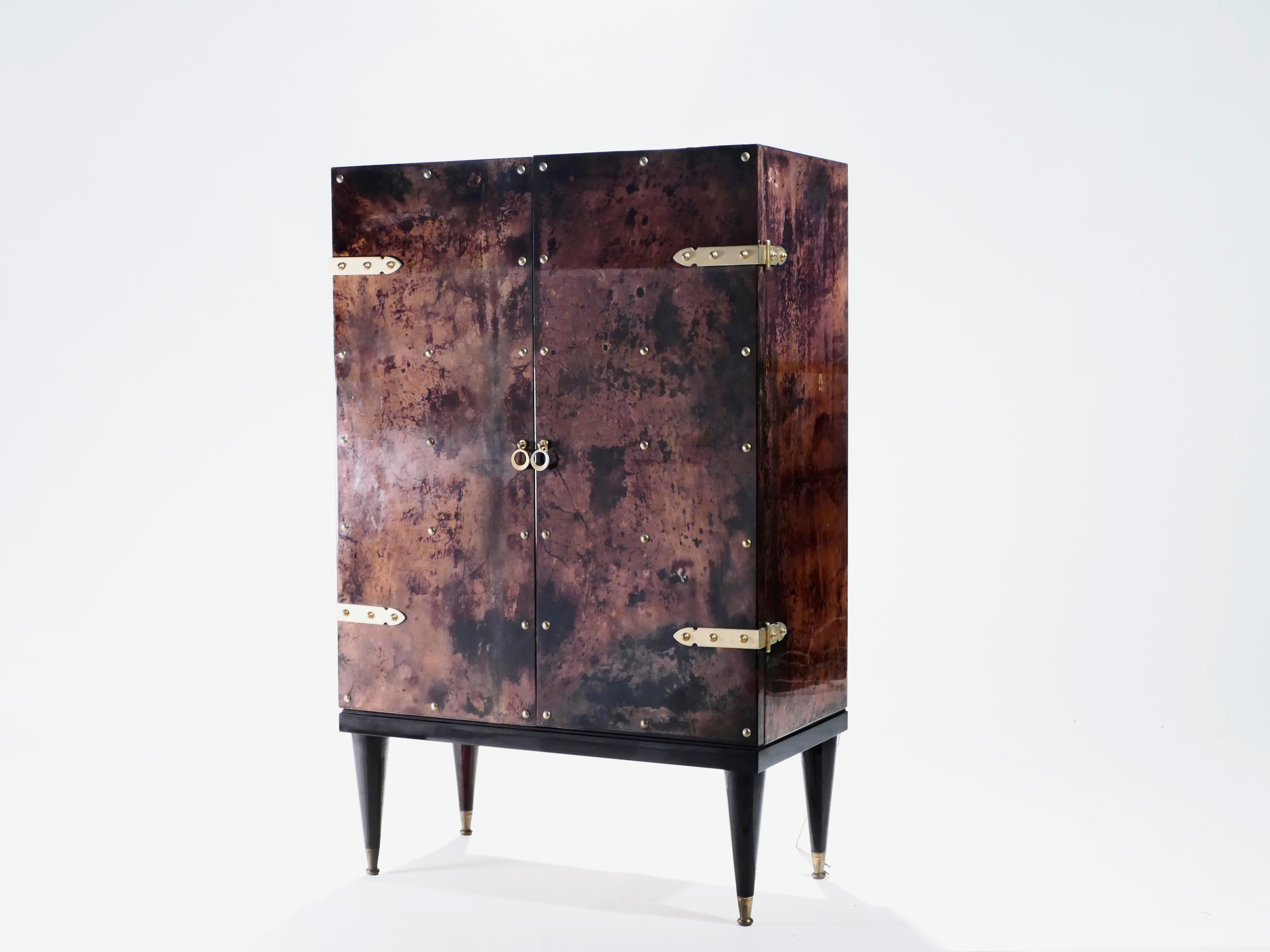 Mid-20th Century Bar Cabinet in Goatskin Parchment by Aldo Tura, 1960s