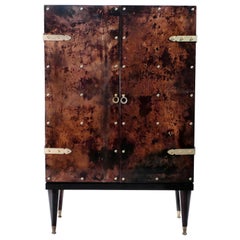 Vintage Bar Cabinet in Goatskin Parchment by Aldo Tura, 1960s