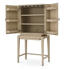 Bar Cabinet in Washed Oak Veneer and Woven Rattan