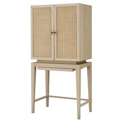 Bar Cabinet in Washed Oak Veneer and Woven Rattan