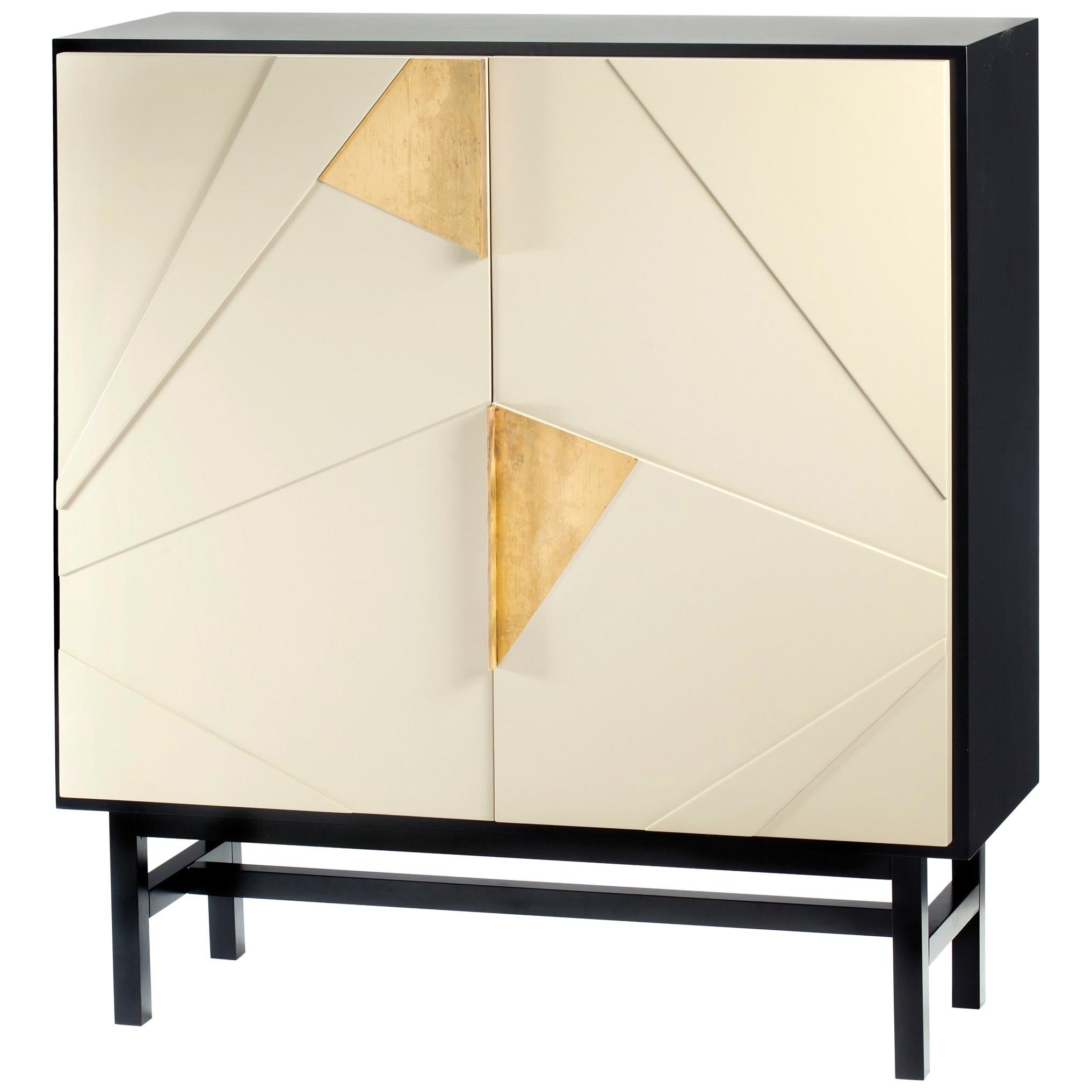 Art Deco Inspired Bar Cabinet Jazz in Lacquered Wood and Polished Brass