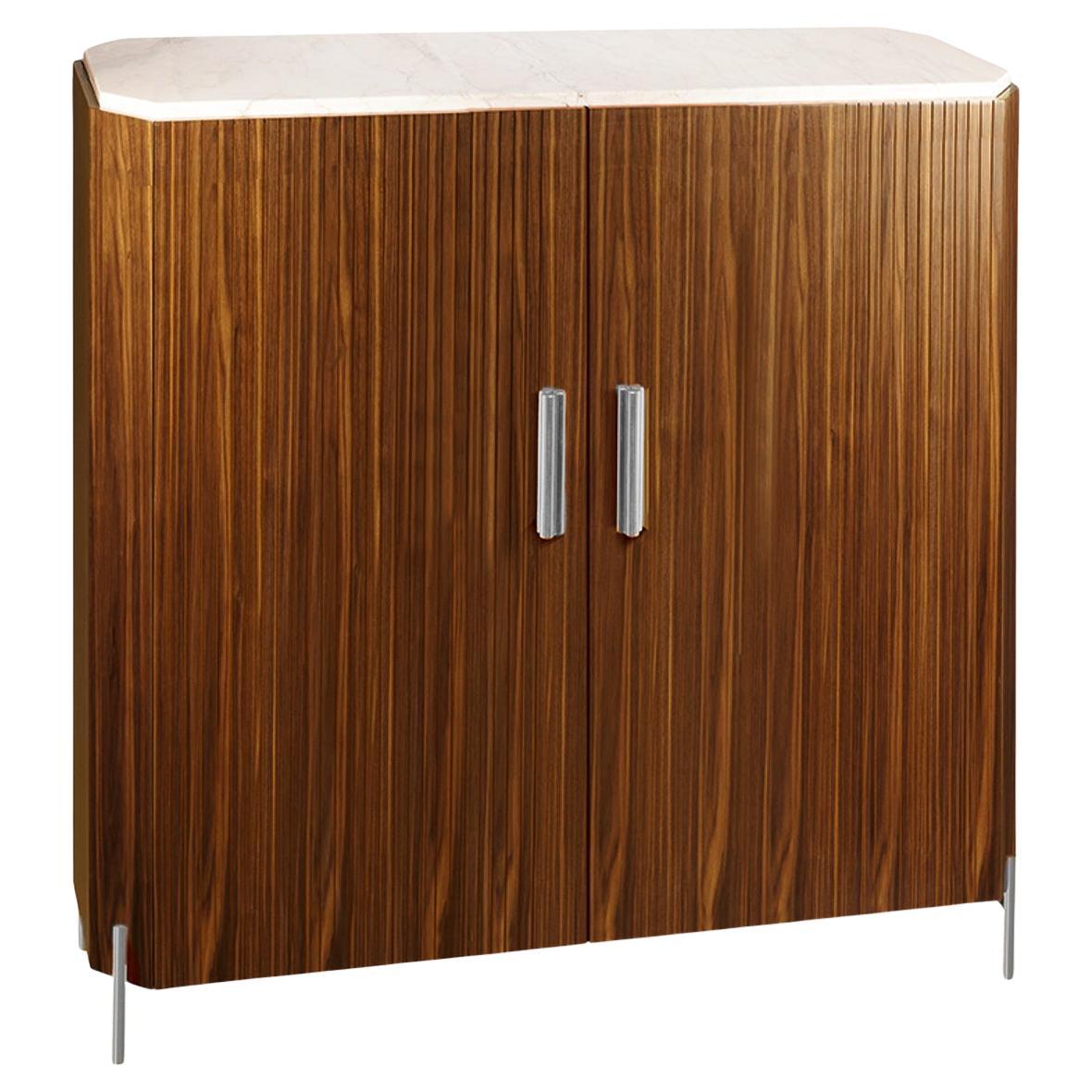Bar Cabinet Malcolm in Wood, Brass and Marble For Sale