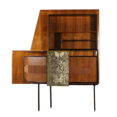 Bar Cabinet Rosewood Veneer Glass Metal Vintage Italy, 1950s