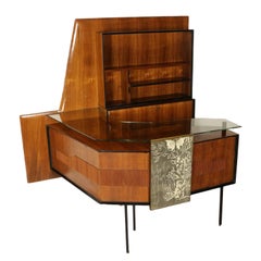 Bar Cabinet Rosewood Veneer Glass Metal Vintage Italy, 1950s Bar Cabinet Rosewood Veneer Glass Metal Vintage Italy, 1950s