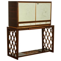 Bar Cabinet Solid Wood Mahogany Veneer Mirrored Glass, Italy, 1940s-1950s