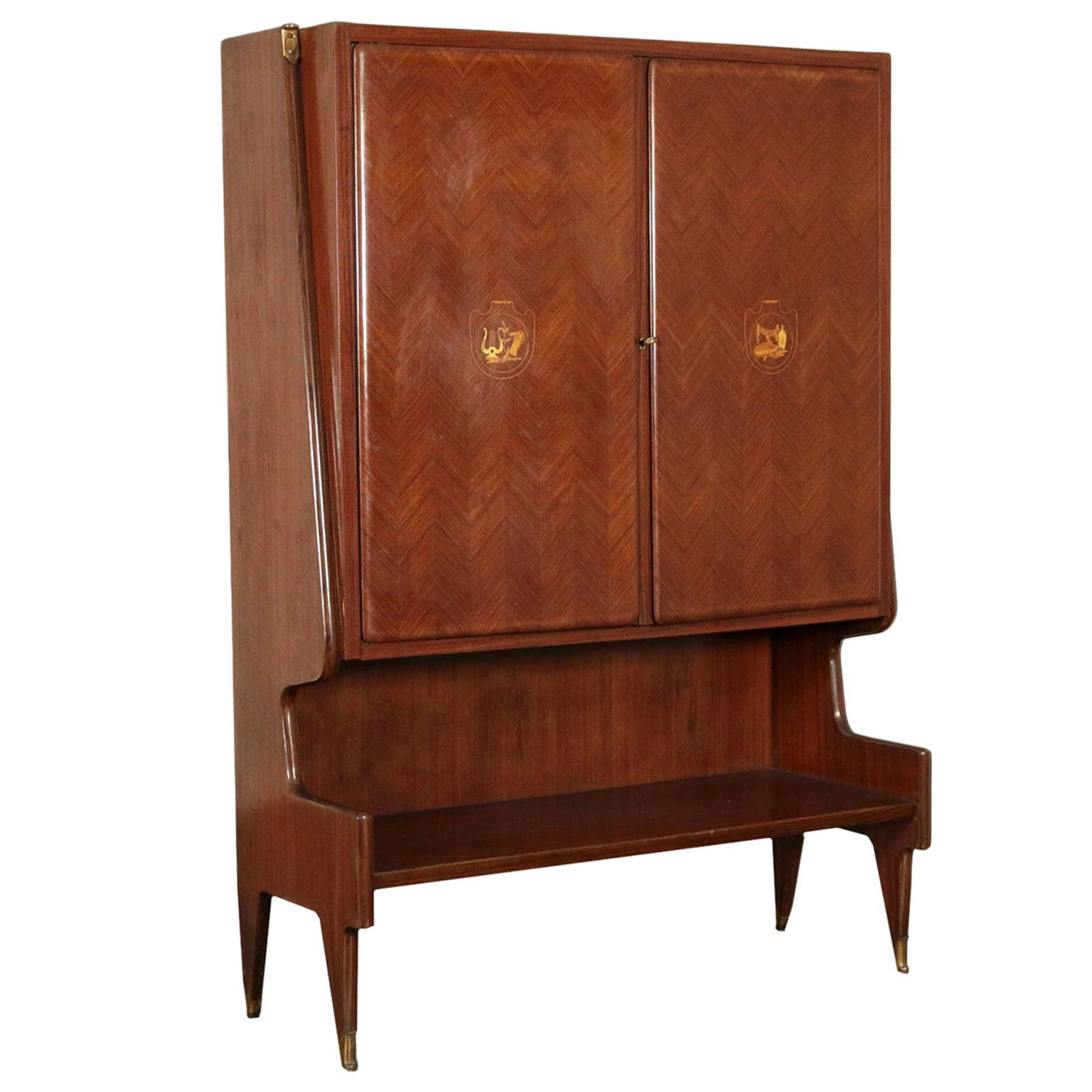 Bar Cabinet Veneered Wood Brass Maple, Italy, 1950s For Sale