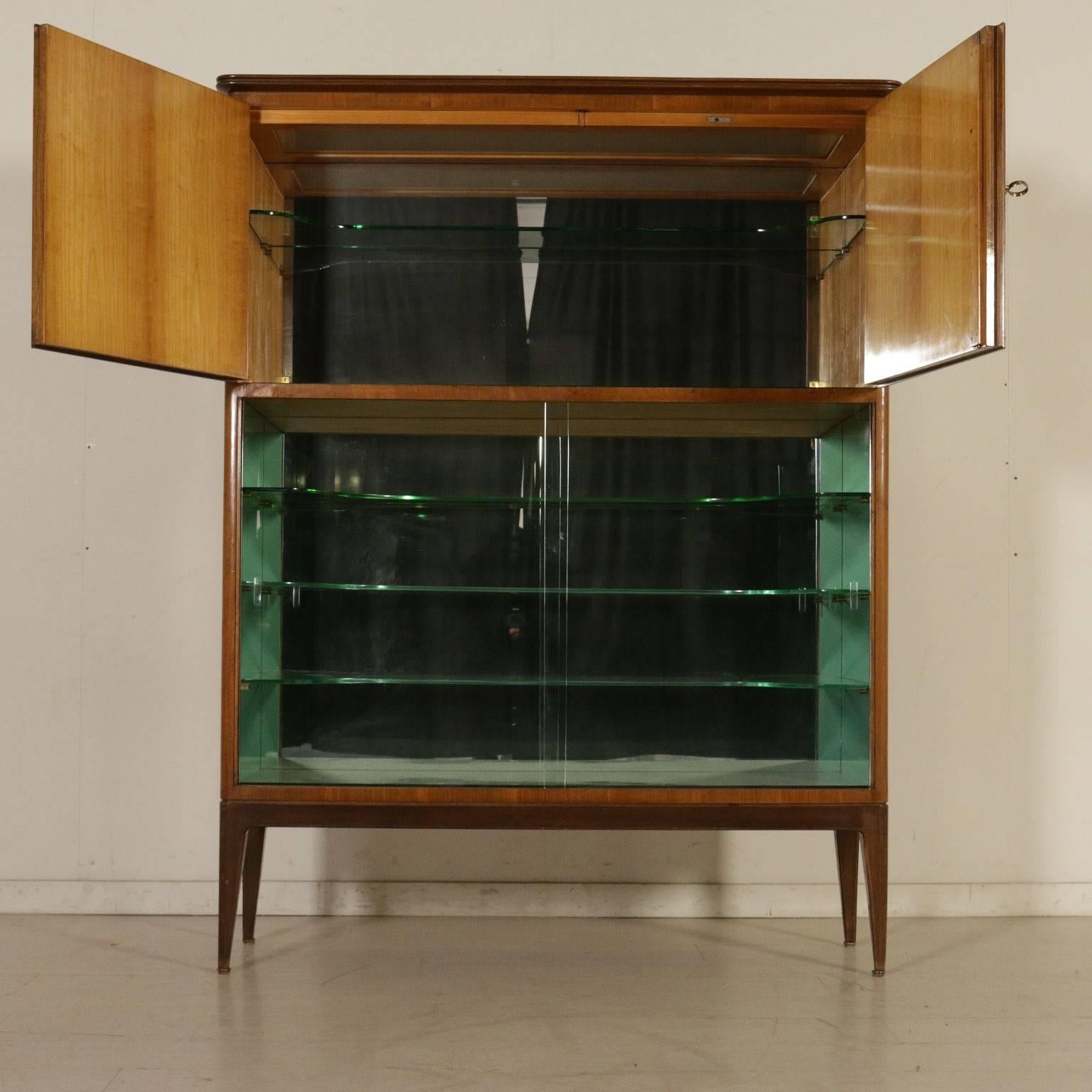Mid-20th Century Bar Cabinet Walnut Veneer Glass Vintage, Italy, 1950s