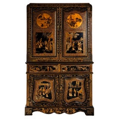 Bar Cabinet with Chinese Lacquer Work, Early 20th Century