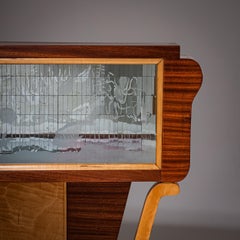 Bar Cabinet with Etched Underwater Scene, Italy, Mid-20th Century