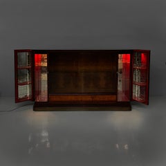 Barschrank mit Lampe aus Holz, Spiegel und Glas, 1930er Jahre