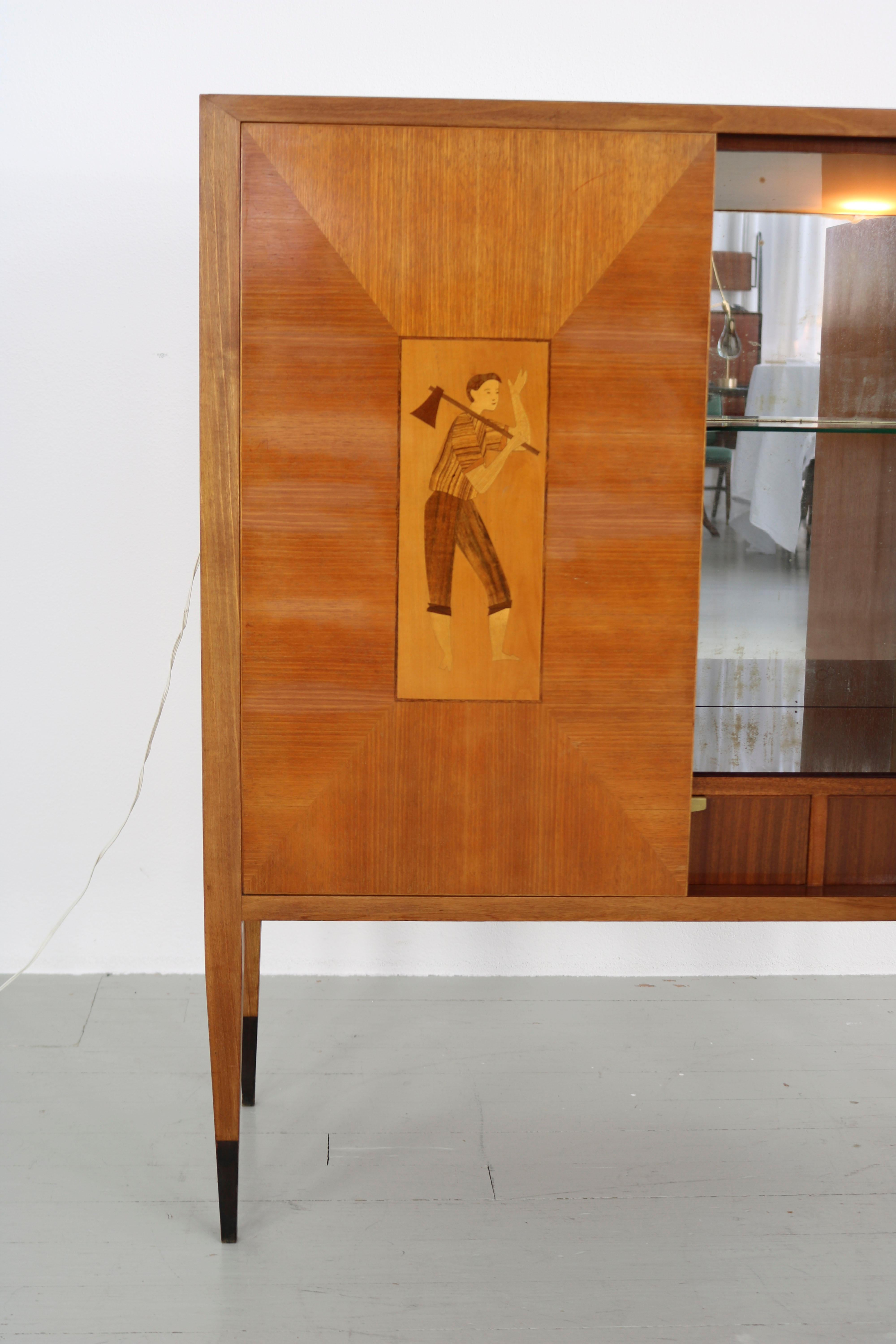 Bar Cabinet with Wood Inlays, Italy, 1950s For Sale 5