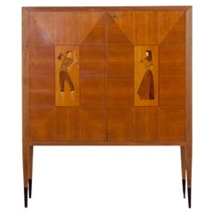 Bar Cabinet with Wood Inlays, Italy, 1950s