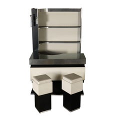 Retro Bar Cabinet Wood Formica Metal Leatherette Smoked Glass, Italy, 1970s