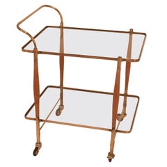Bar Cart, 1970s, Midcentury, Clear Glass and Gold Brass