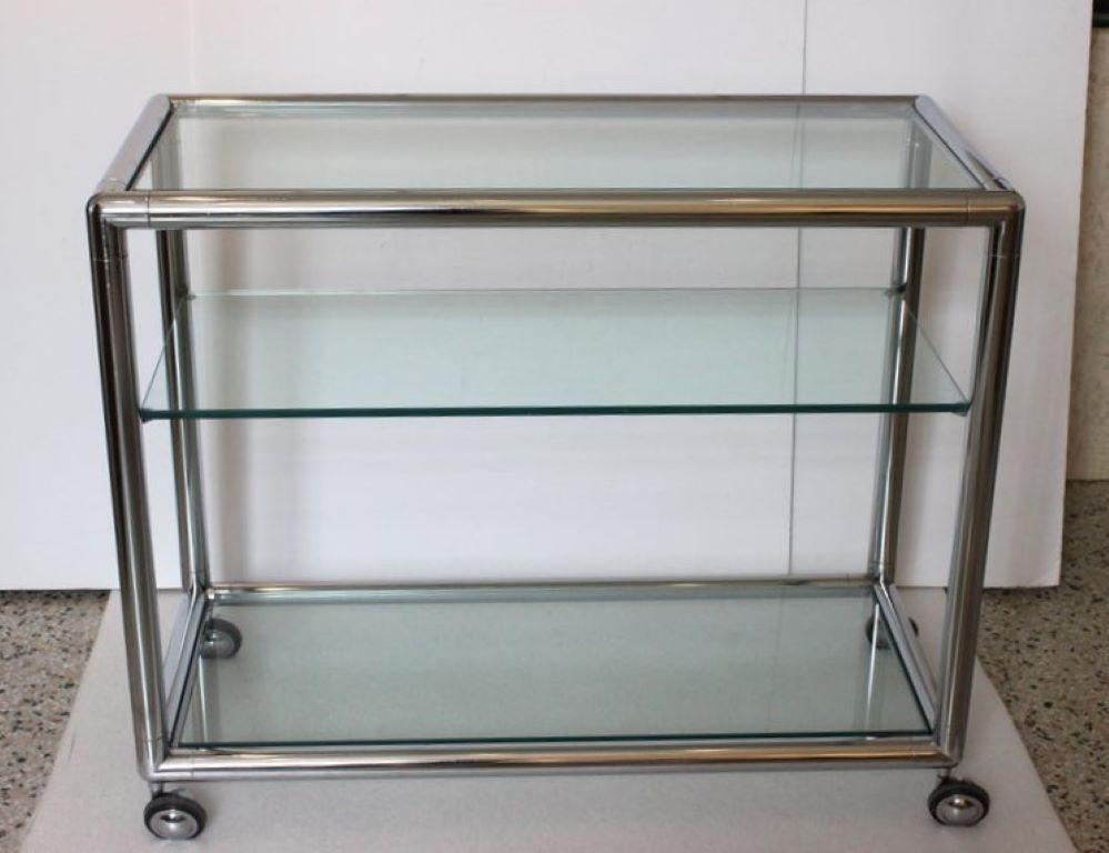 Mid-Century Modern 1970s Polished Chrome Bar Cart 