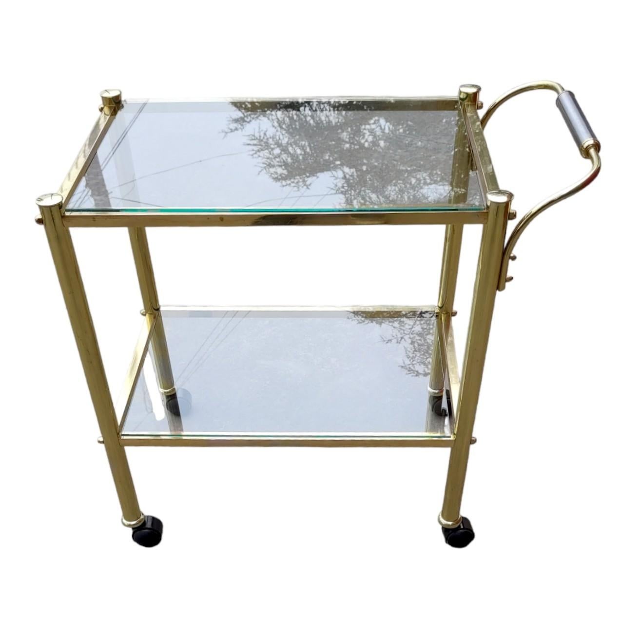 Argentine Bar Cart Art Deco Style Bronze and Glass For Sale