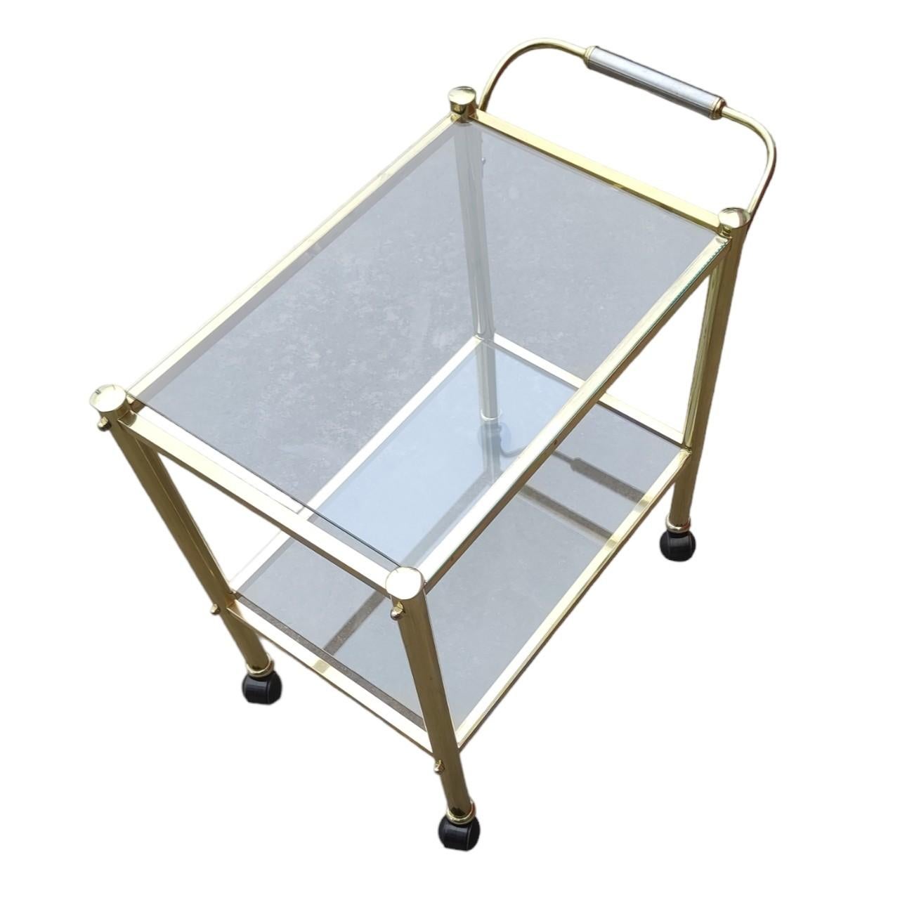 Brass Bar Cart Art Deco Style Bronze and Glass For Sale