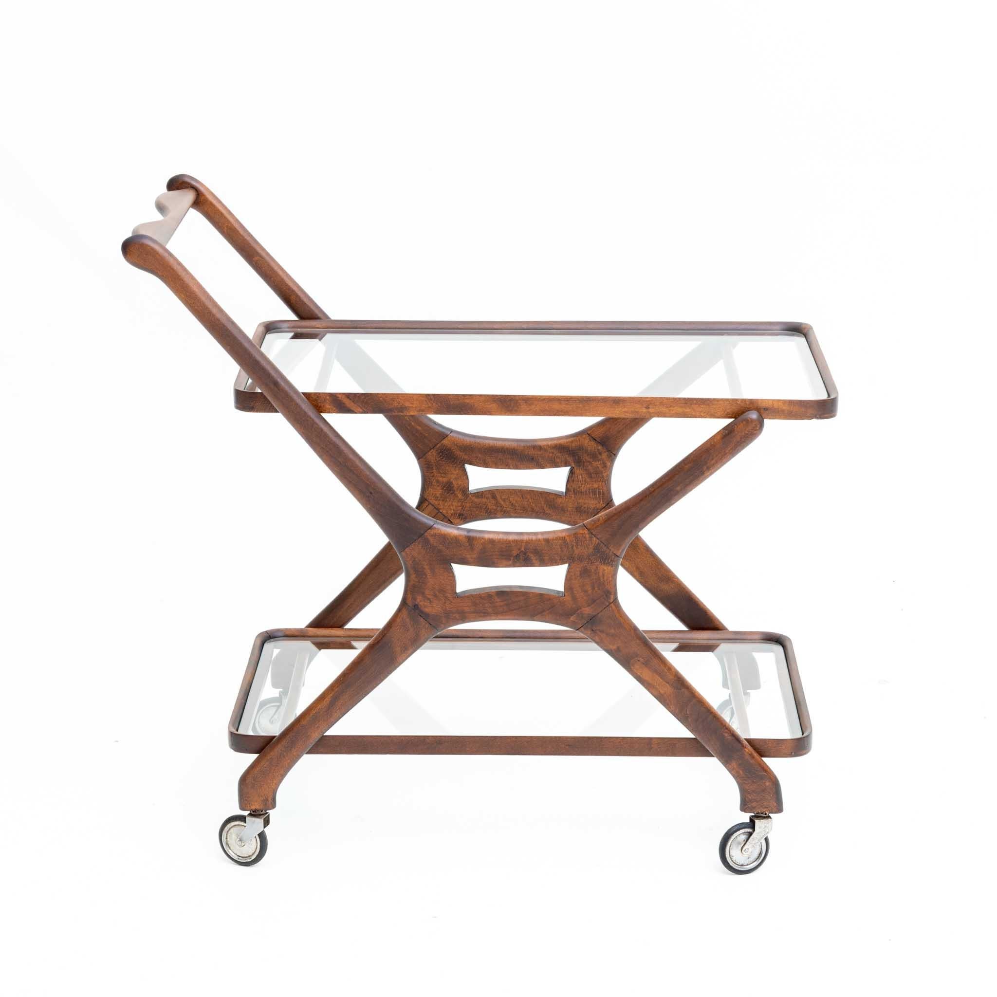 Brown Bar Cart, Beech and Glass, Attributed to Cesare Lacca, Italy, 1950s In Excellent Condition For Sale In Greding, DE