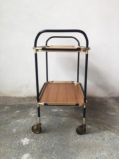 Bar Cart Attributed to Ico Parisi with Golden Metal & Bois Mèlaminè Trays, 1950s