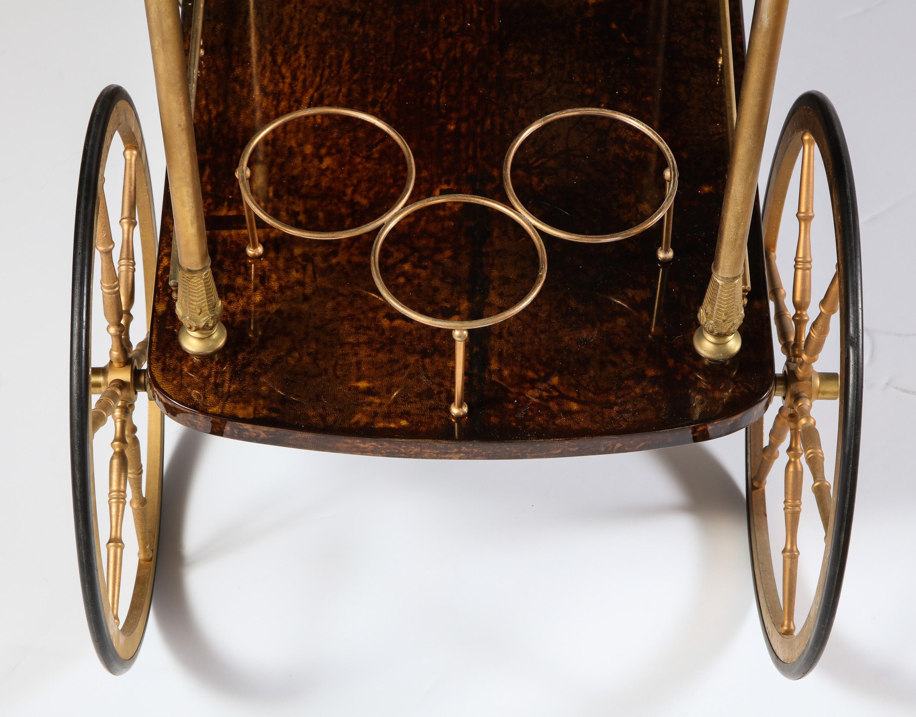 Goatskin Bar Cart by Aldo Tura, Italy, circa 1950, Goat Parchment, Chocolate