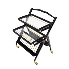 Mid-Century Modern Bar Cart By Cesare Lacca, Solid and Stained Mahogany- Italy.