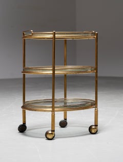Bar Cart by Maison Jansen in Brass and Glass, France, 1960's