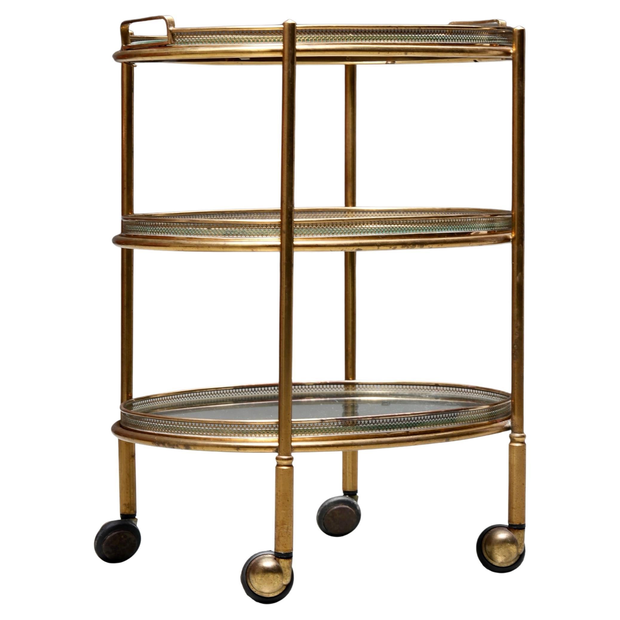 Bar Cart by Maison Jansen in Brass and Glass, France, 1960
s