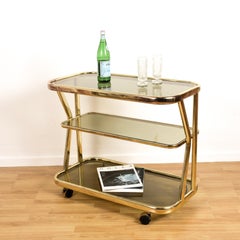 Bar Cart by Morex Italy on Three Levels and Smoked Glass, Signed, Vintage 1970s