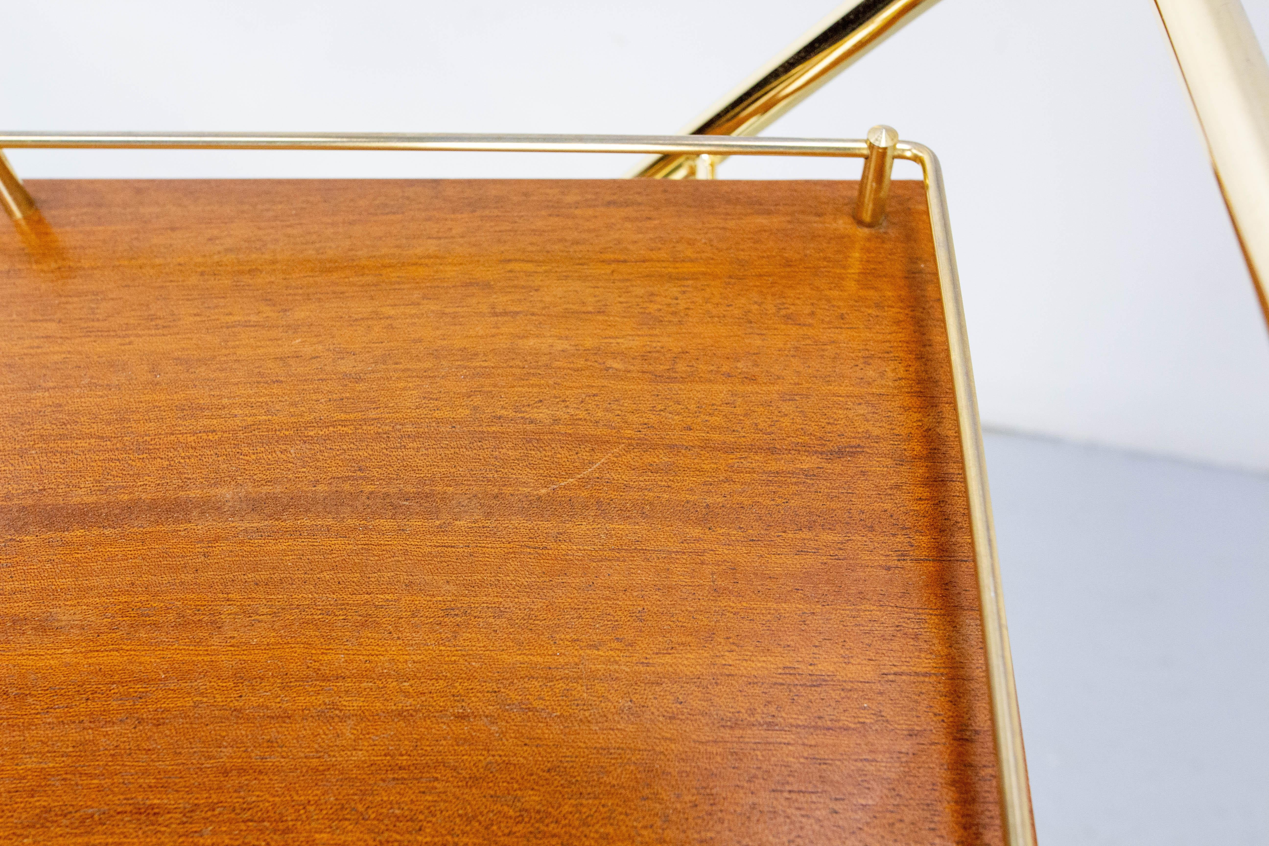 Bar Cart Drinks Cocktail Teak & Brass Table Trolley from ManuFrance, circa 1970 For Sale 6