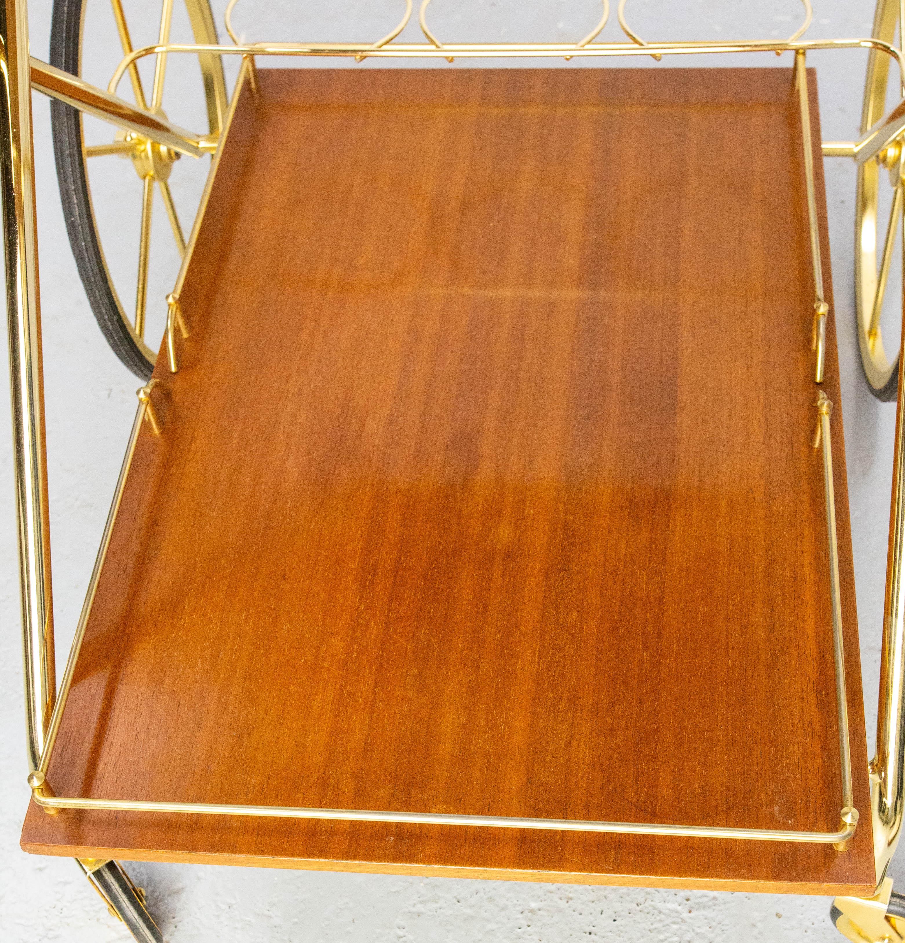 Bar Cart Drinks Cocktail Teak & Brass Table Trolley from ManuFrance, circa 1970 For Sale 7