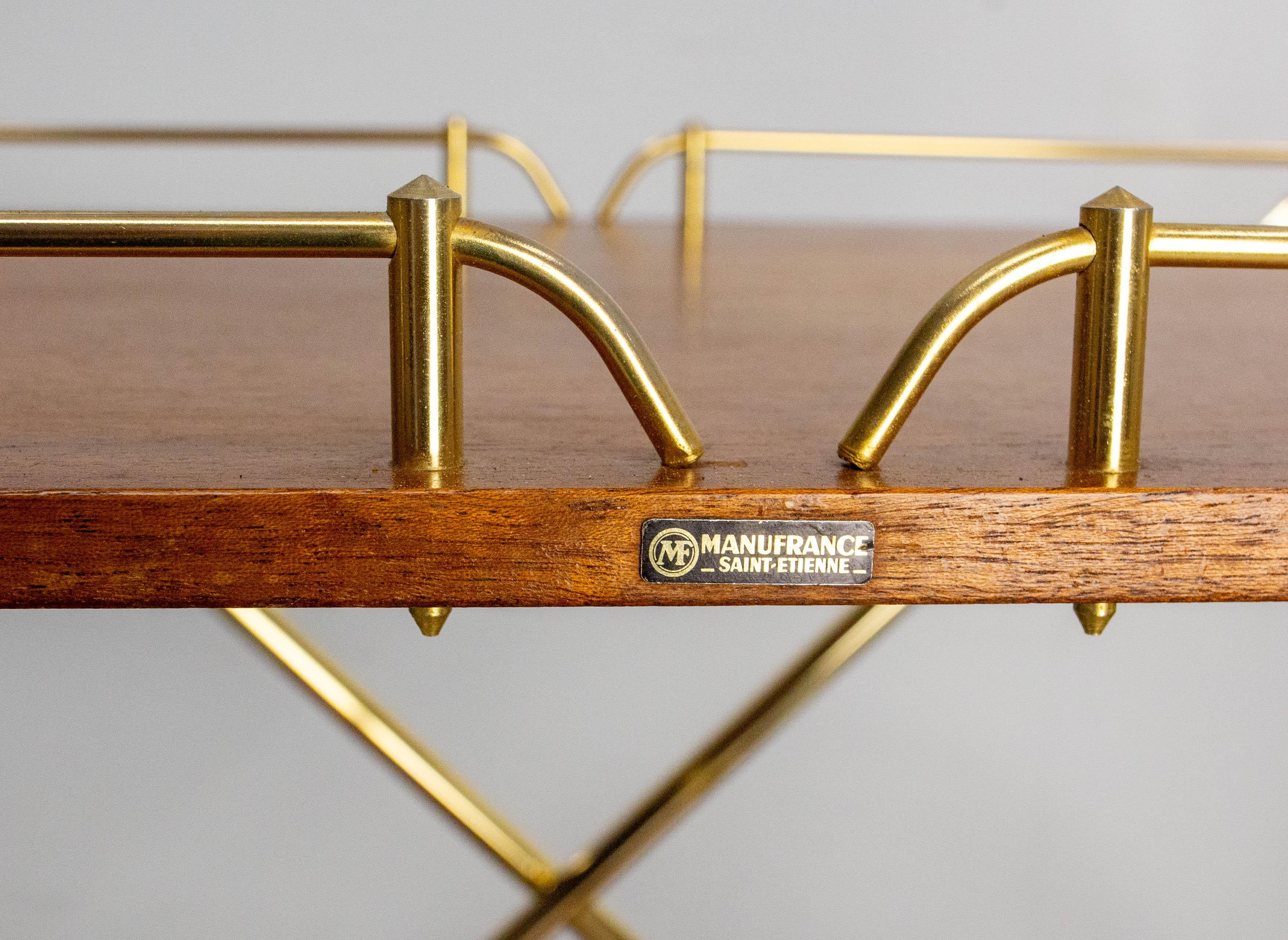 Bar Cart Drinks Cocktail Teak & Brass Table Trolley from ManuFrance, circa 1970 For Sale 8