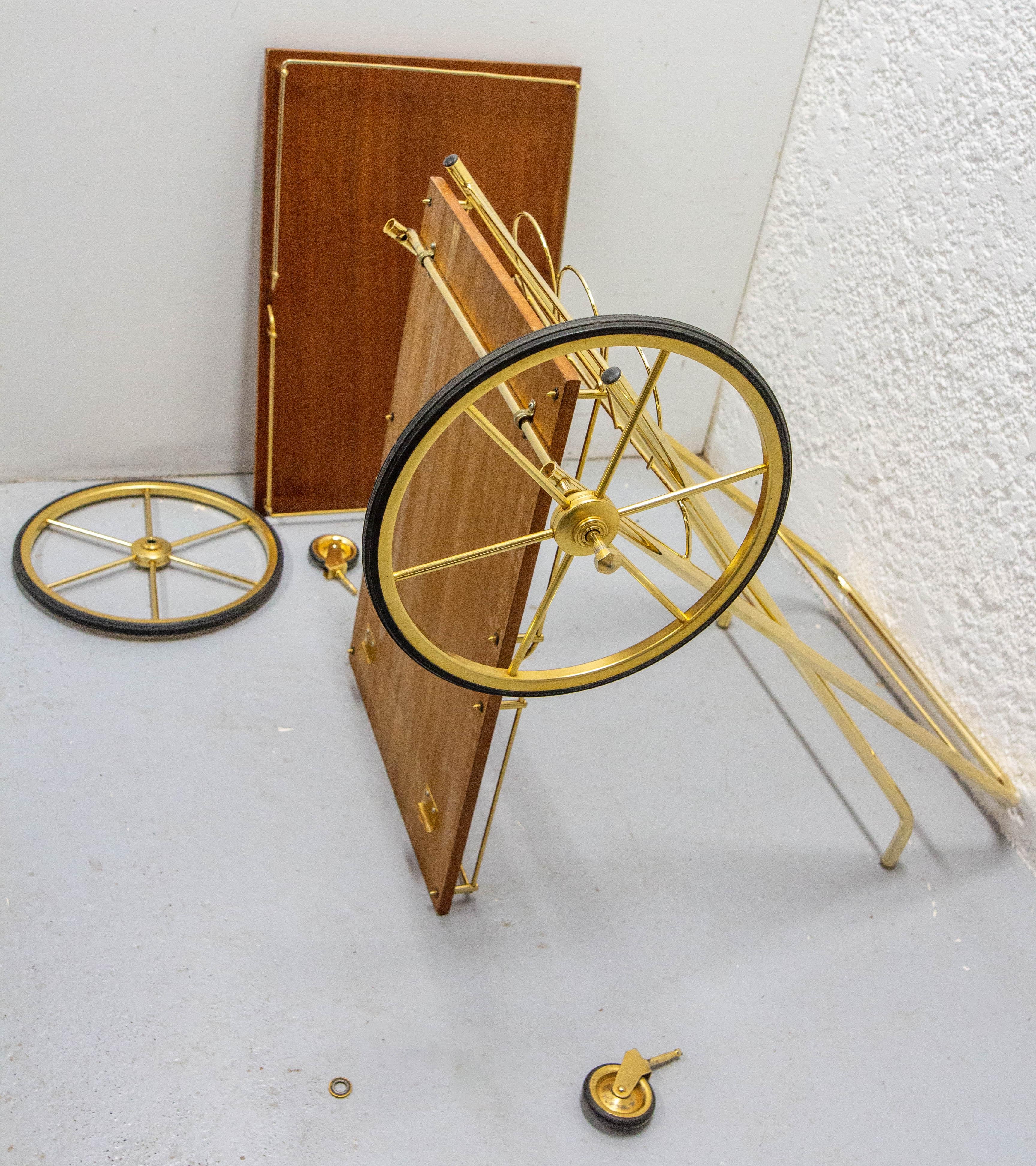 Bar Cart Drinks Cocktail Teak & Brass Table Trolley from ManuFrance, circa 1970 For Sale 11