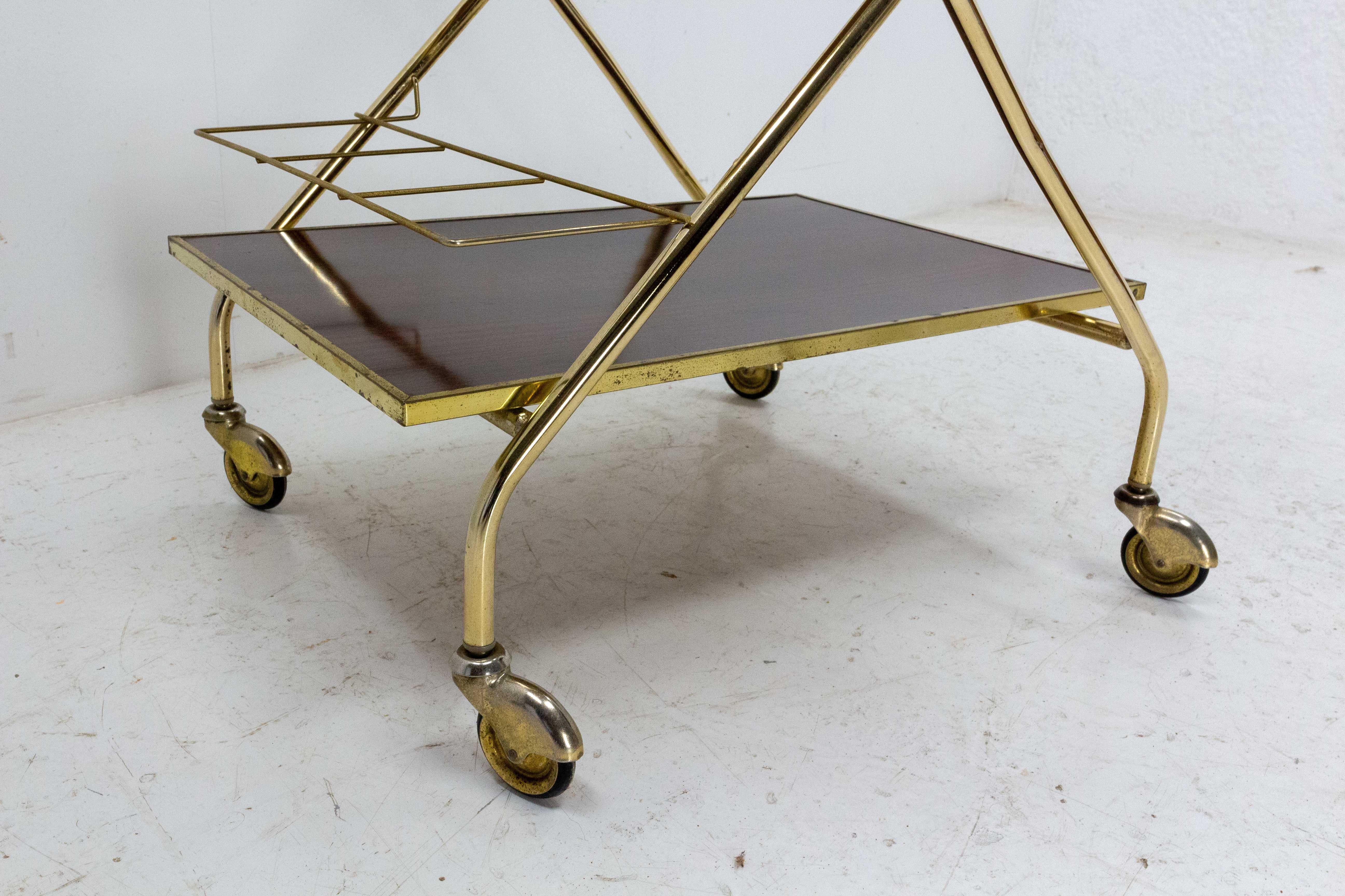 20th Century Bar Cart Drinks Cocktail Wood and Brass Table Trolley, 1960