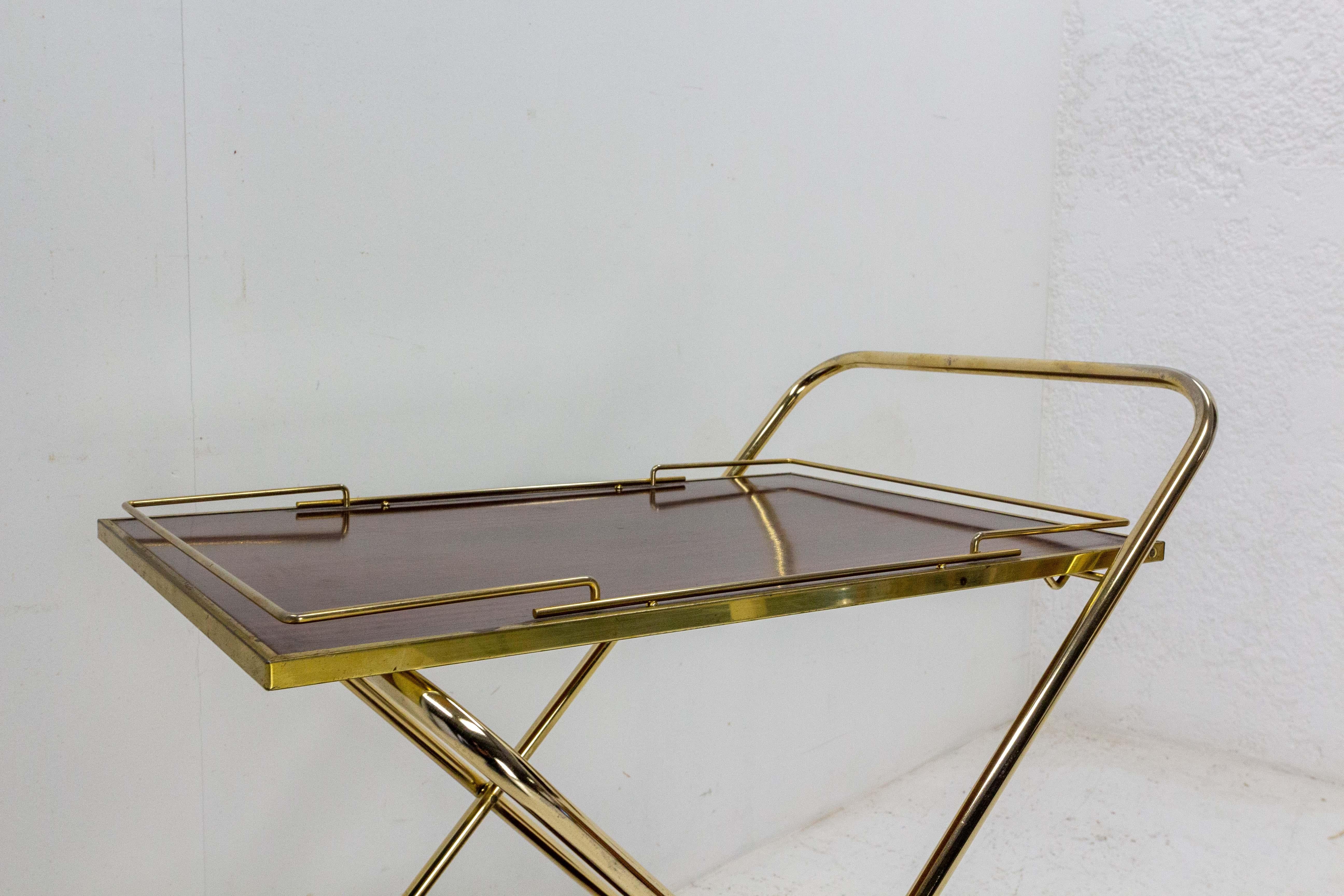 Bar Cart Drinks Cocktail Wood and Brass Table Trolley, 1960 1