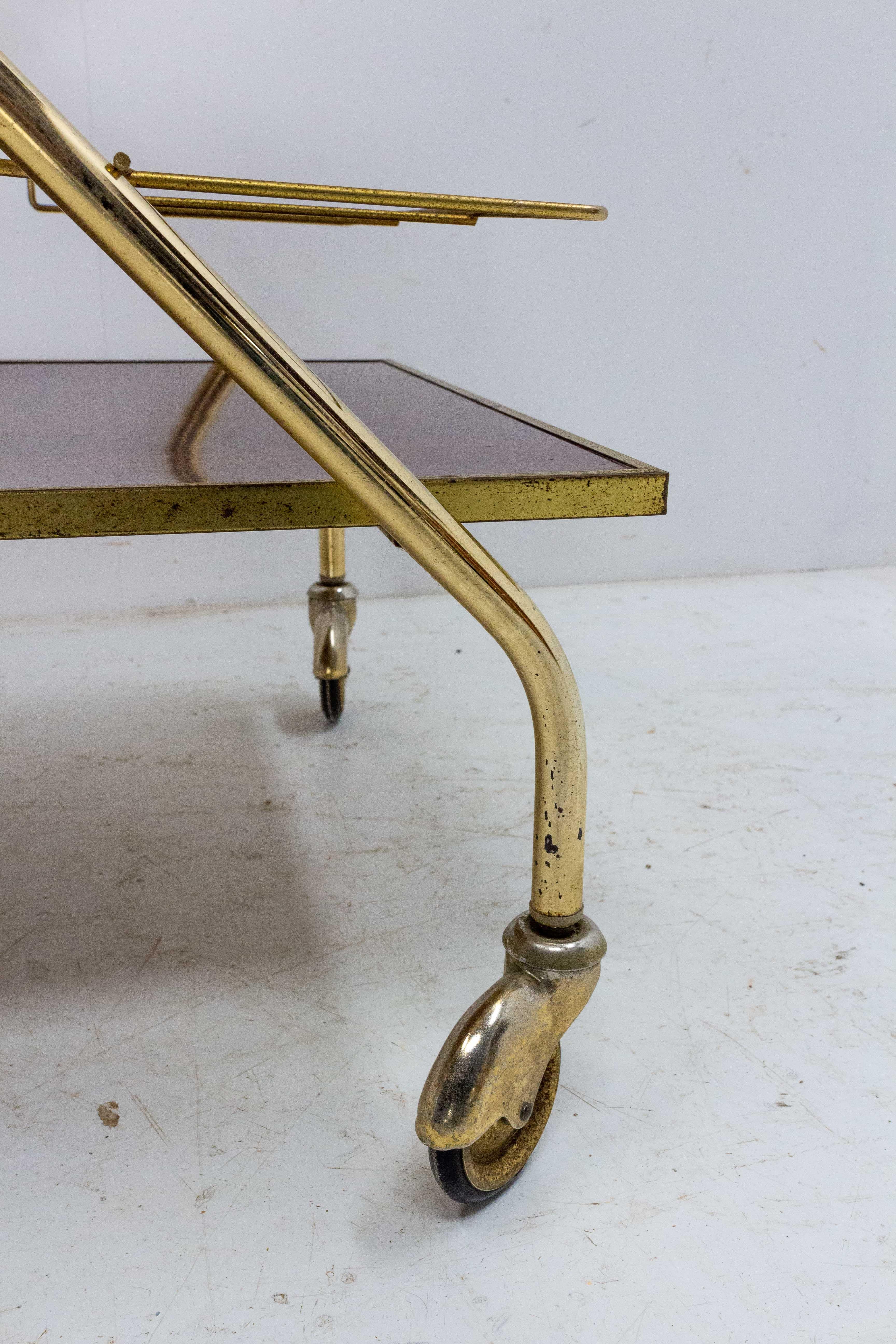 Bar Cart Drinks Cocktail Wood and Brass Table Trolley, 1960 2