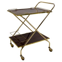 Bar Cart Drinks Cocktail Wood and Brass Table Trolley, 1960