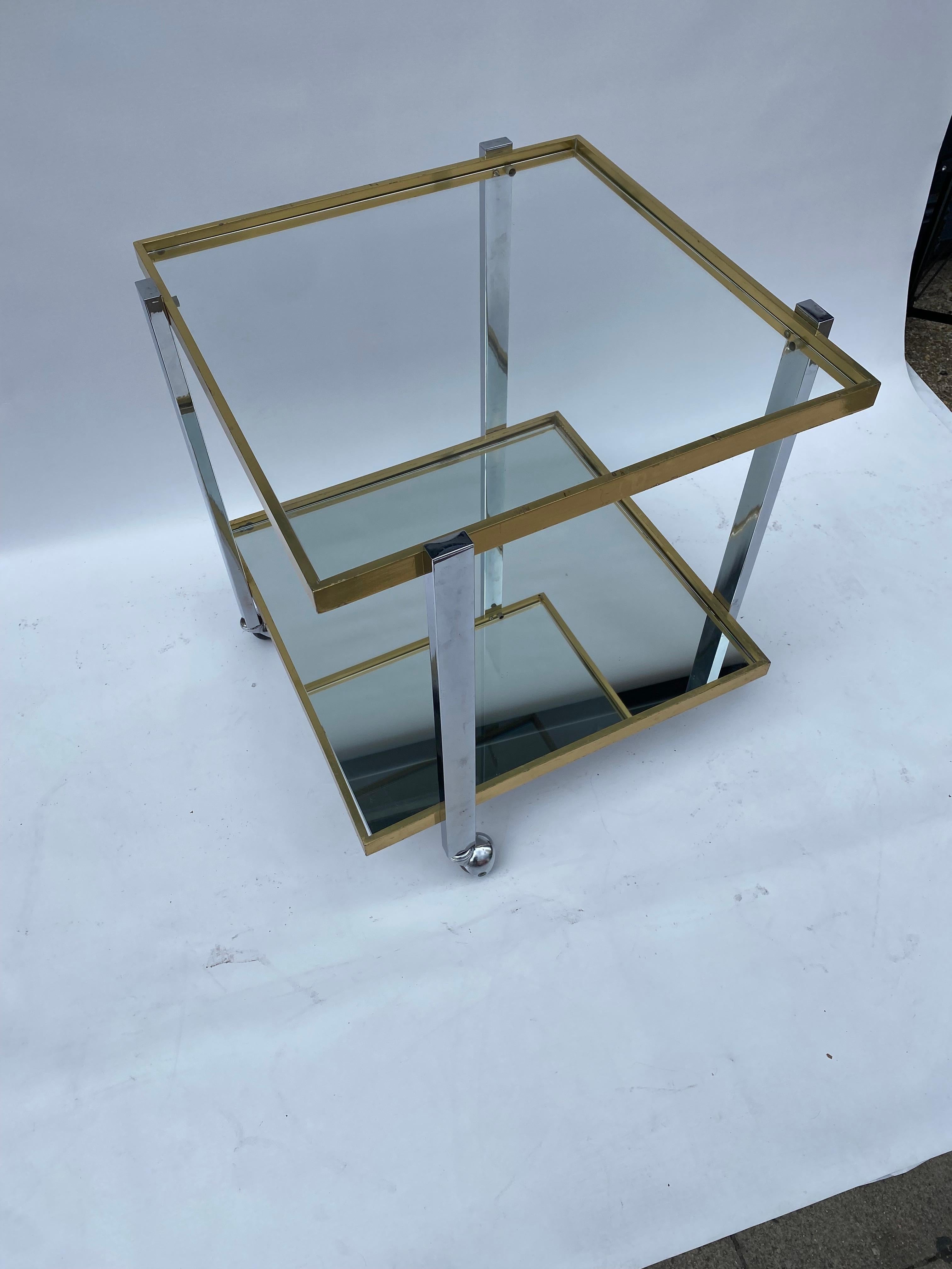 Barwagen Getränkewagen Messing Chrom 1970er Jahre Tisch Rega Glas Hollywood Regency im Angebot 3