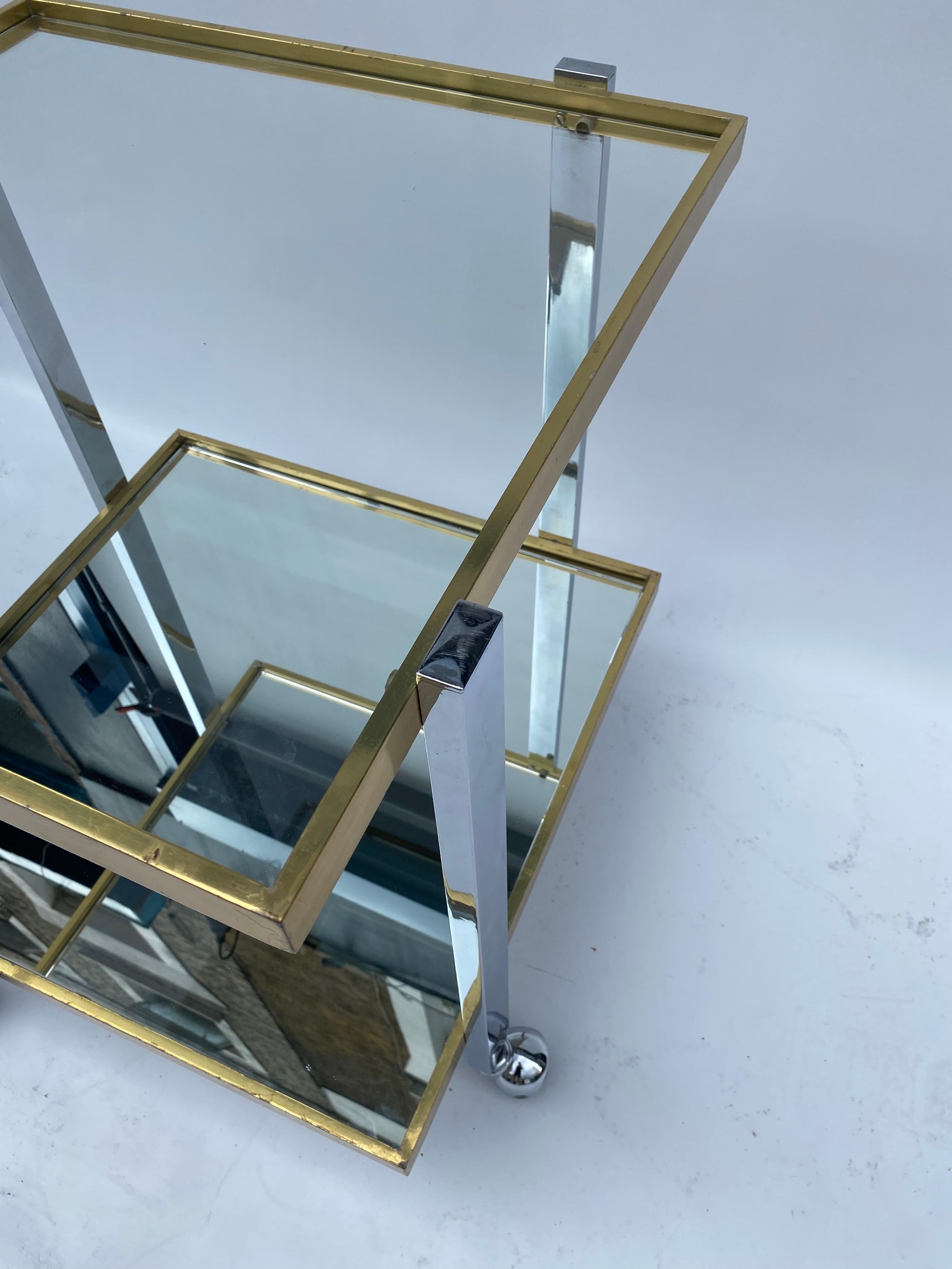 Barwagen Getränkewagen Messing Chrom 1970er Jahre Tisch Rega Glas Hollywood Regency im Angebot 5