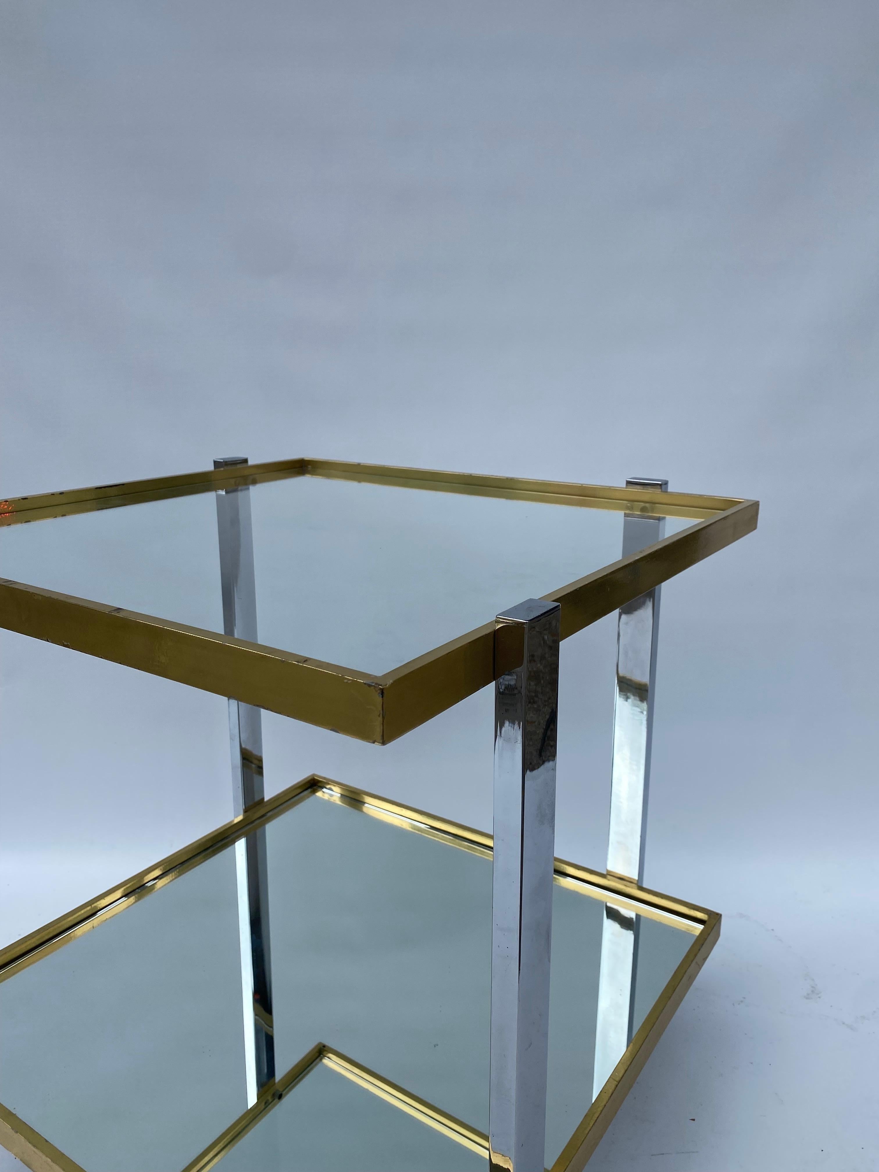 Barwagen Getränkewagen Messing Chrom 1970er Jahre Tisch Rega Glas Hollywood Regency im Angebot 8