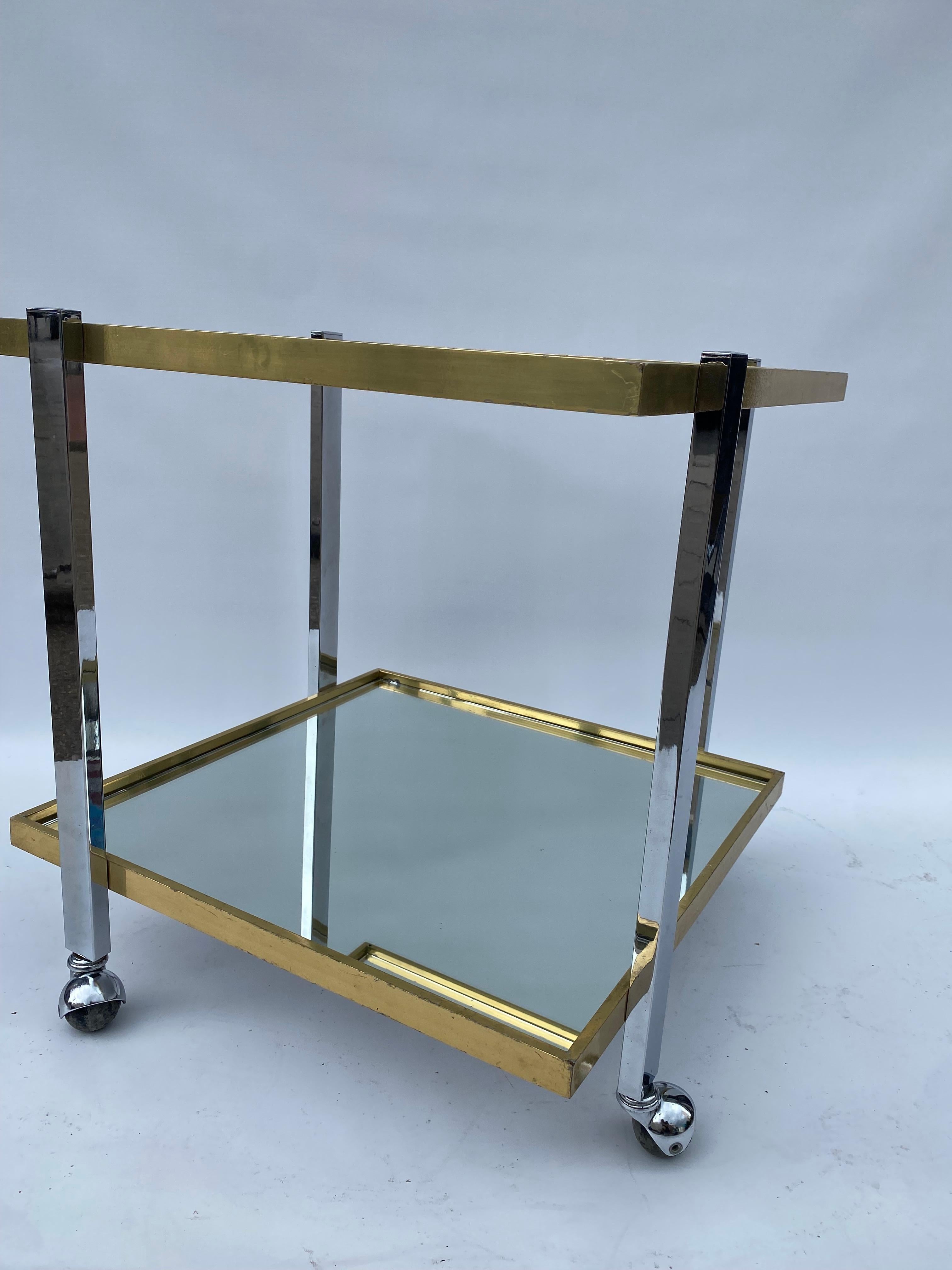 Barwagen Getränkewagen Messing Chrom 1970er Jahre Tisch Rega Glas Hollywood Regency im Angebot 9