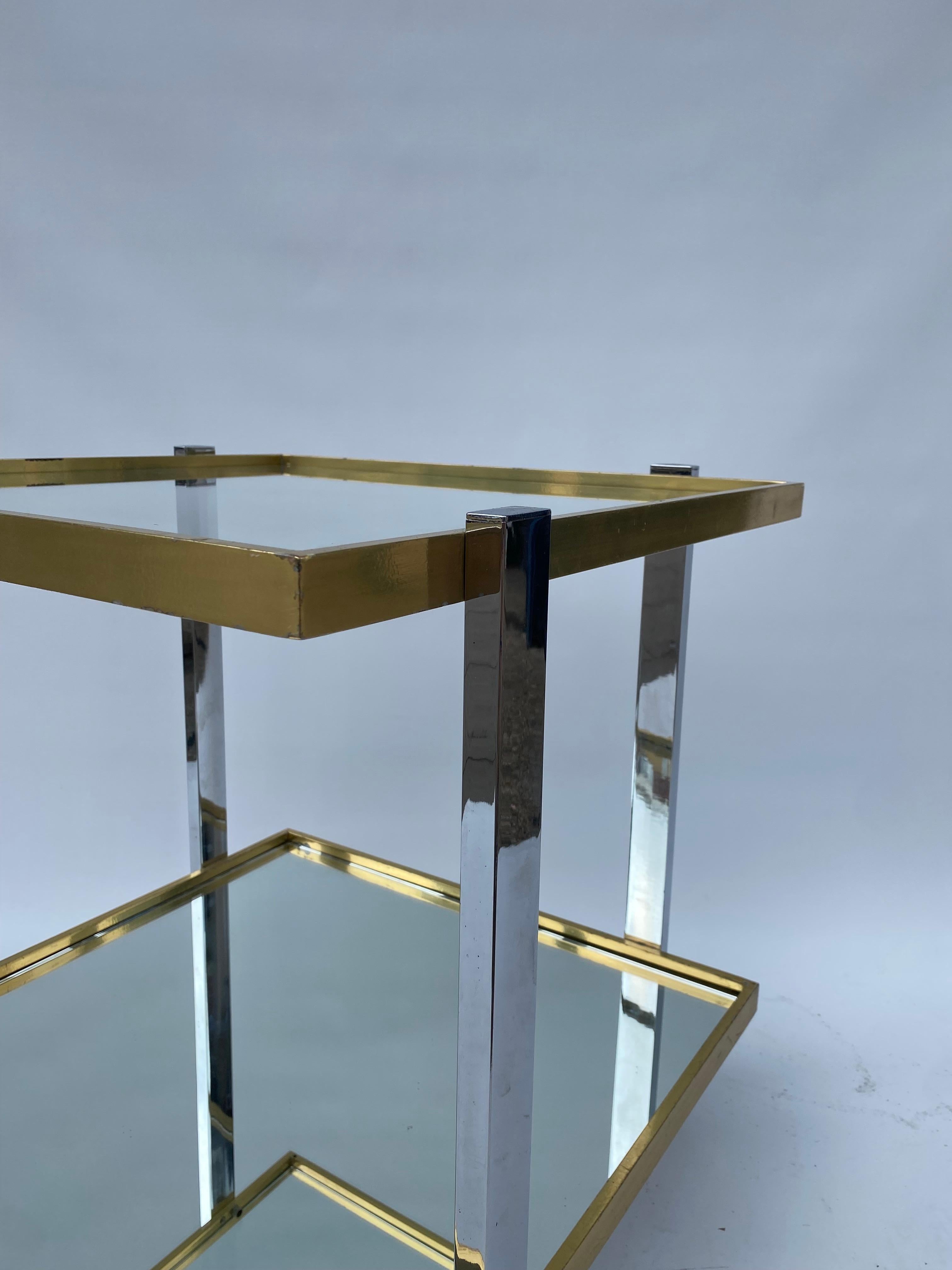 Barwagen Getränkewagen Messing Chrom 1970er Jahre Tisch Rega Glas Hollywood Regency im Angebot 10