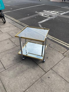 Bar Cart Drinks Trolley Brass Chrome 1970s Table Rega Glass Hollywood Regency
