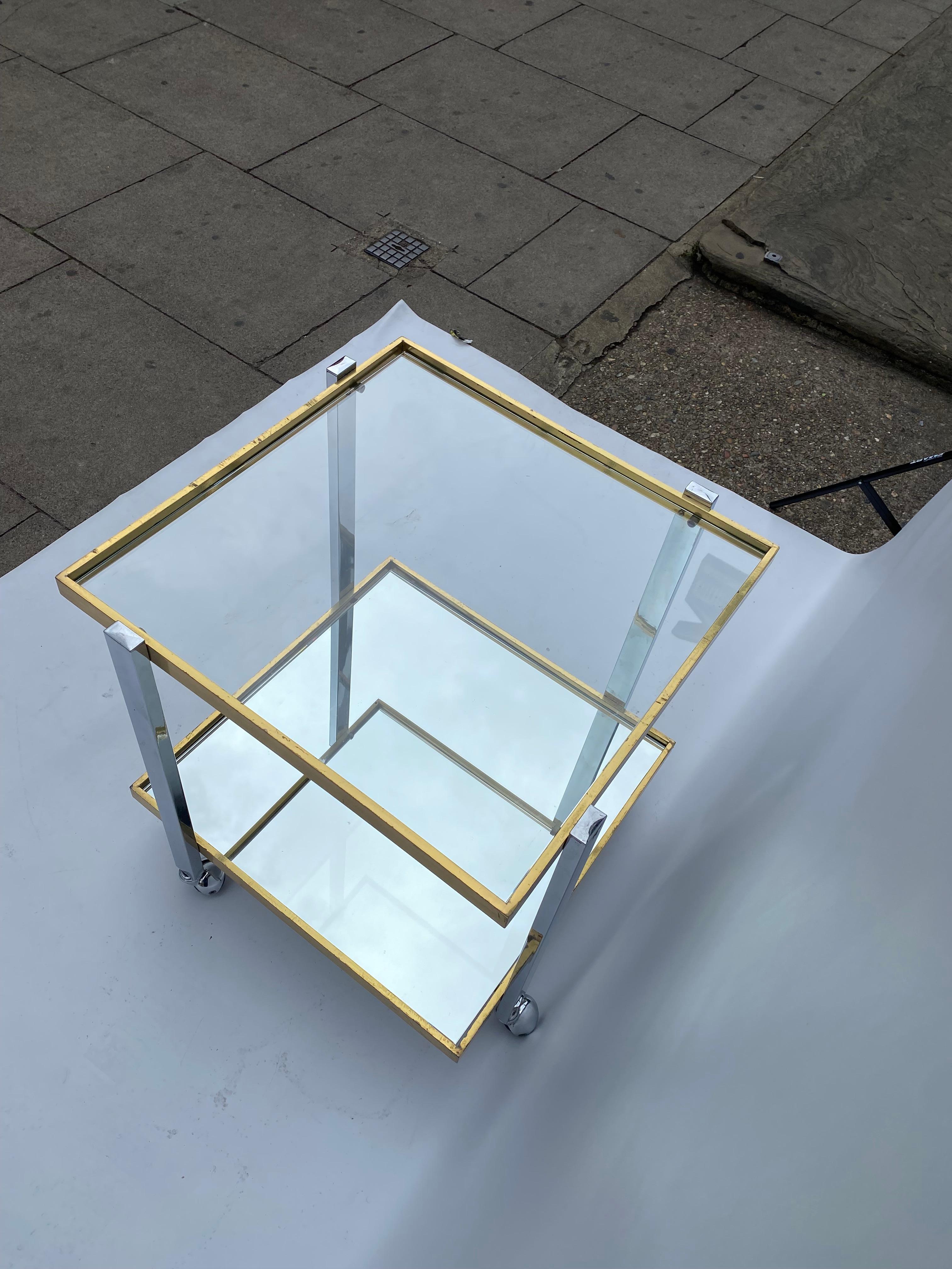 Barwagen Getränkewagen Messing Chrom 1970er Jahre Tisch Rega Glas Hollywood Regency im Angebot 2