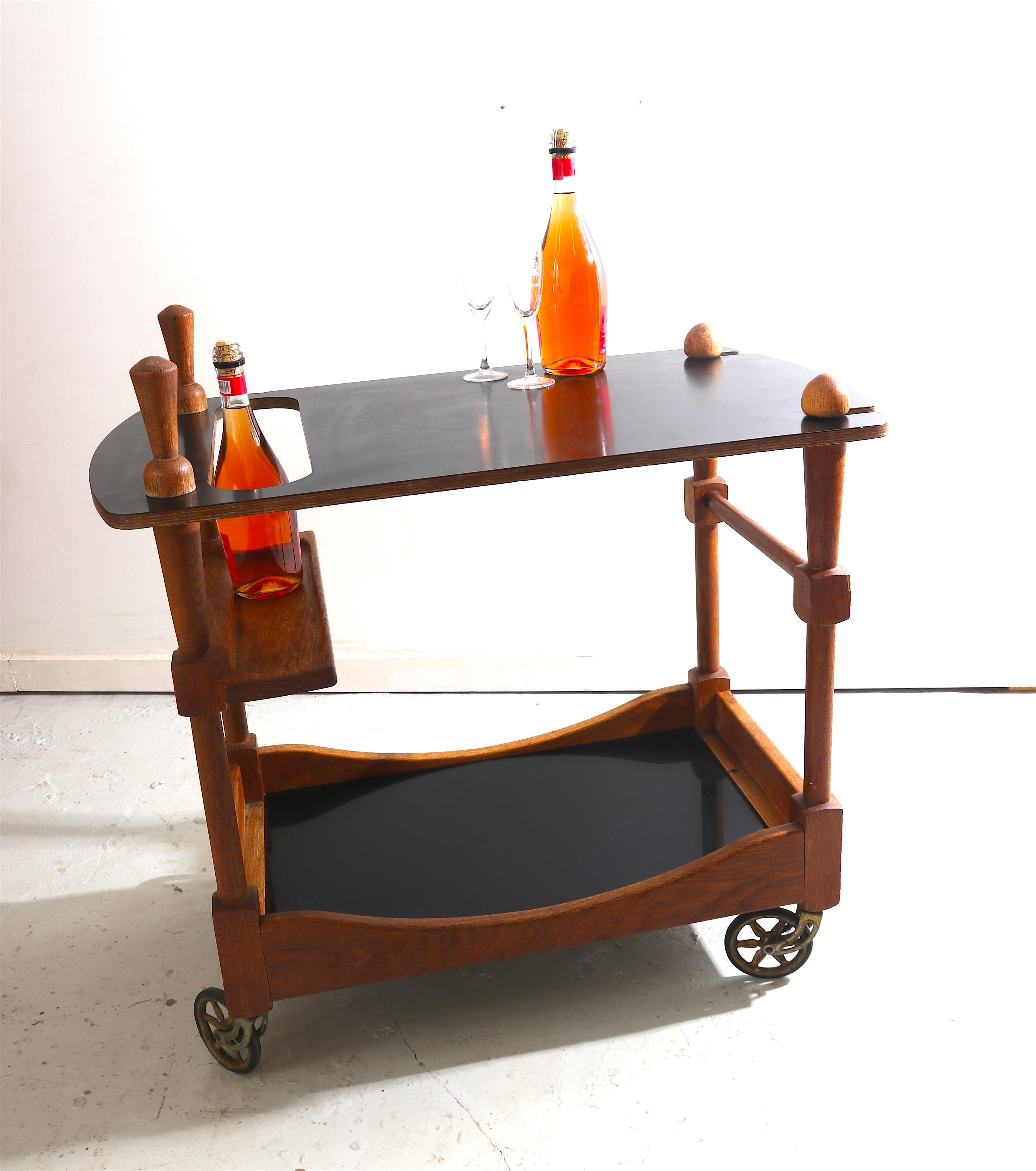 Mid-Century Modern Bar Cart Drinks Trolley by Guillerme and Chambron For Sale