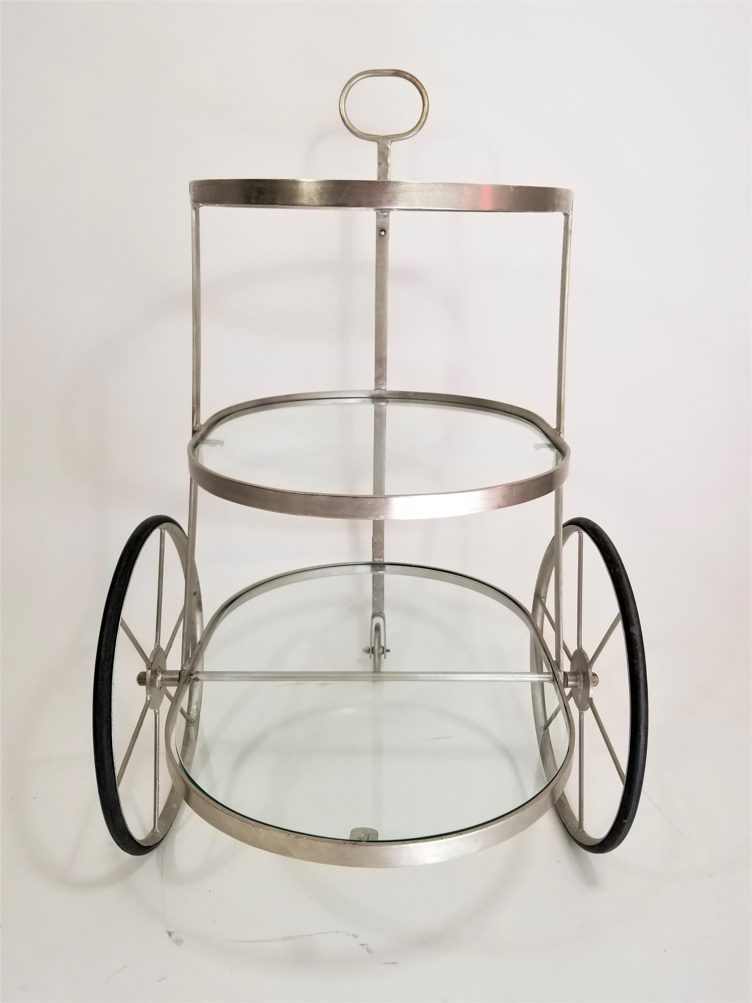 Bar Cart Glass and Steel 3-Tiered Midcentury 6