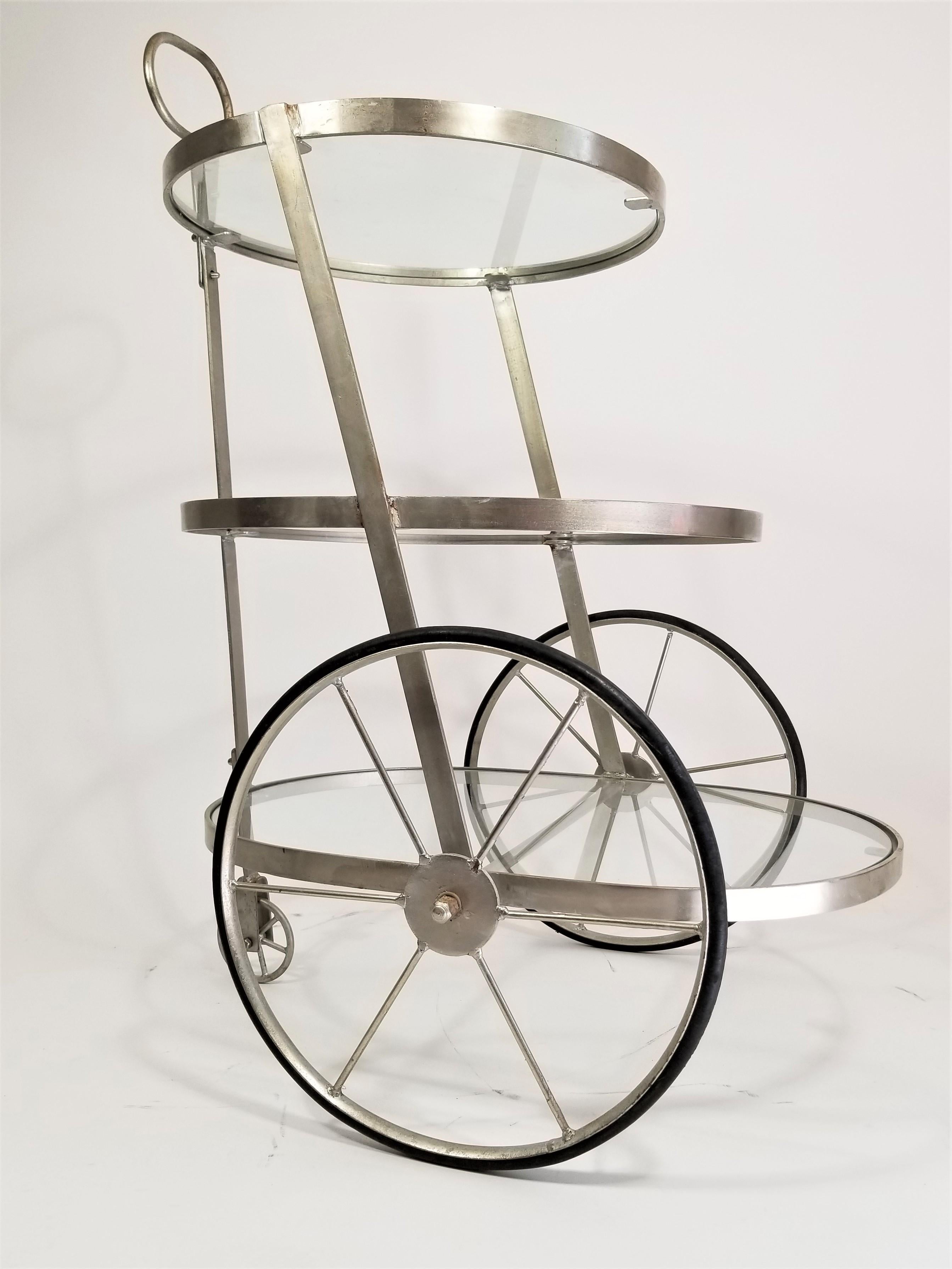 Bar Cart Glass and Steel 3-Tiered Midcentury 7