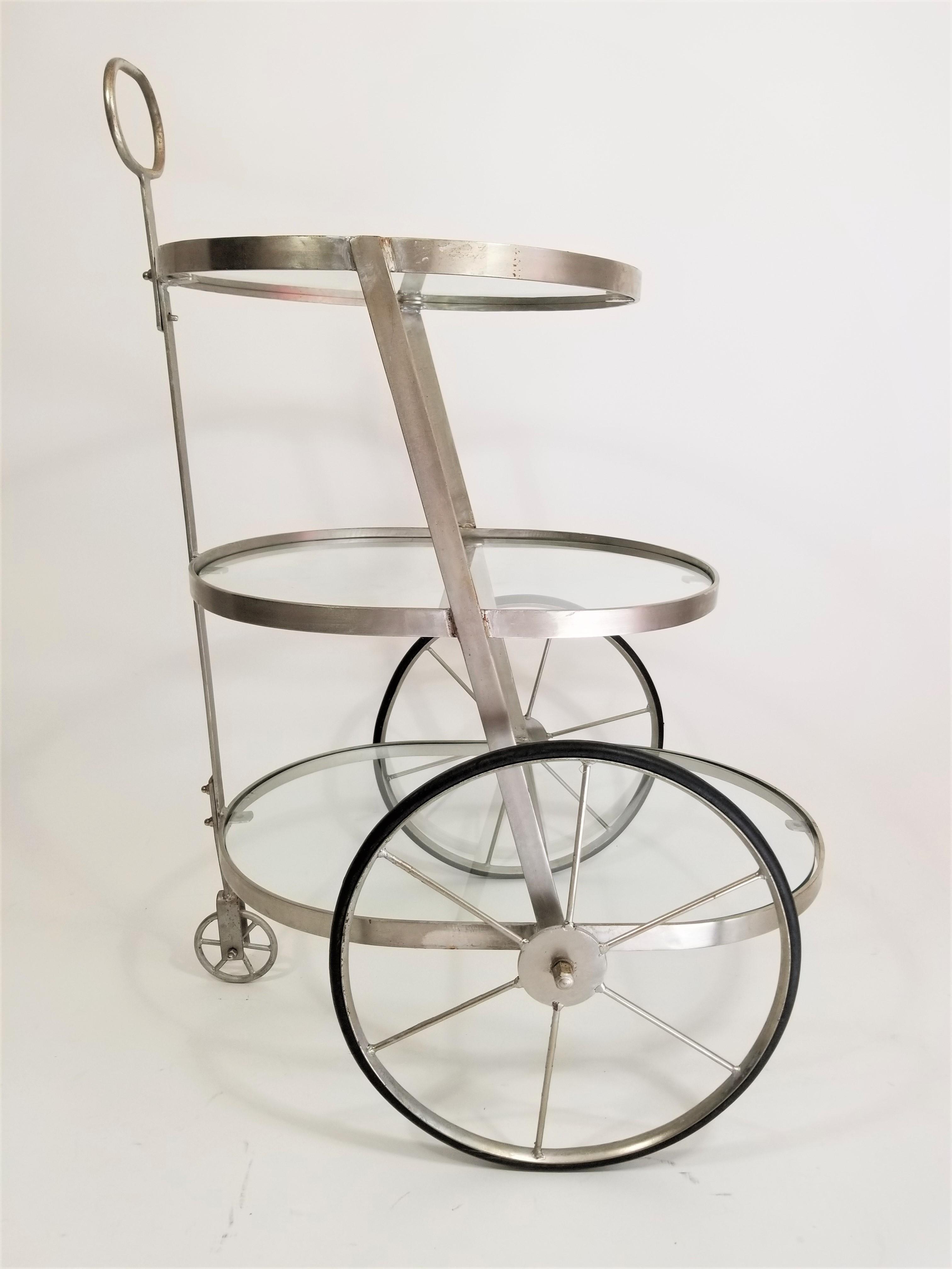 Bar Cart Glass and Steel 3-Tiered Midcentury 8