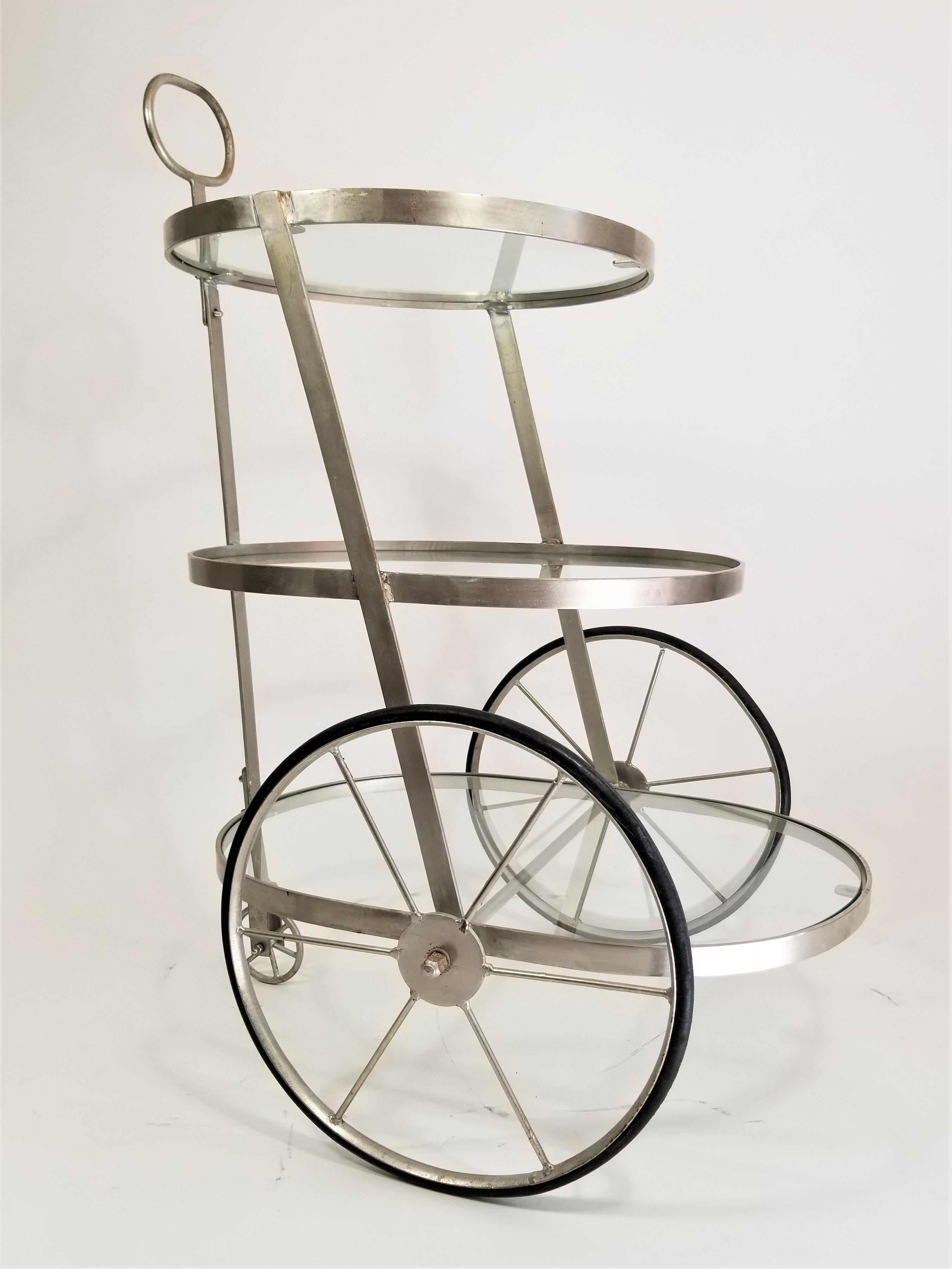 Bar Cart Glass and Steel 3-Tiered Midcentury 10